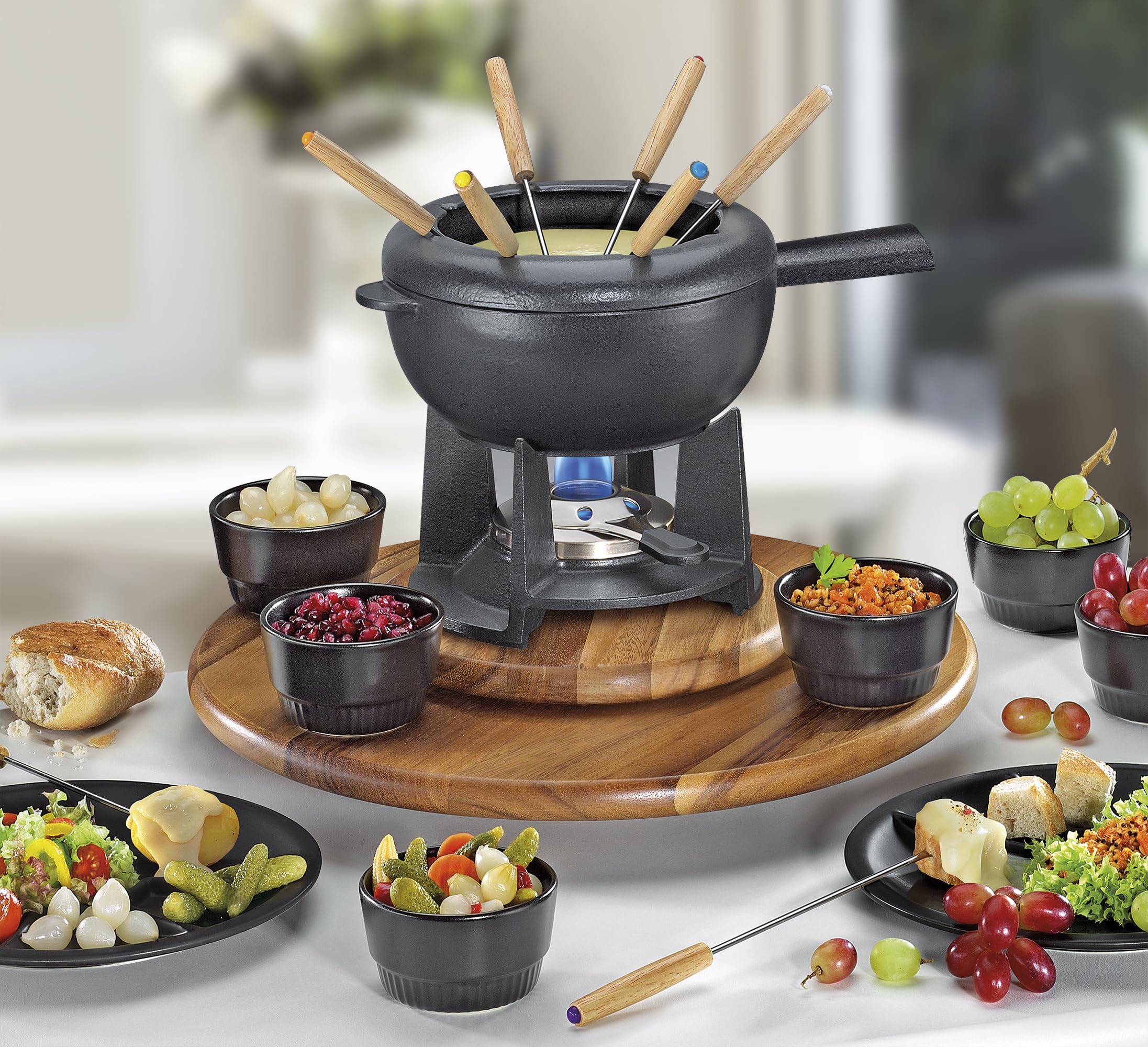 Spring Plato Giratorio para Fondue, Madera de Acacia, Plato para Servir Fondue Olla e Ingredientes, rodamiento de Bolas, pie para Estabilidad, Apto para Todos los Spring-Rechauds | Ø 40,5 cm