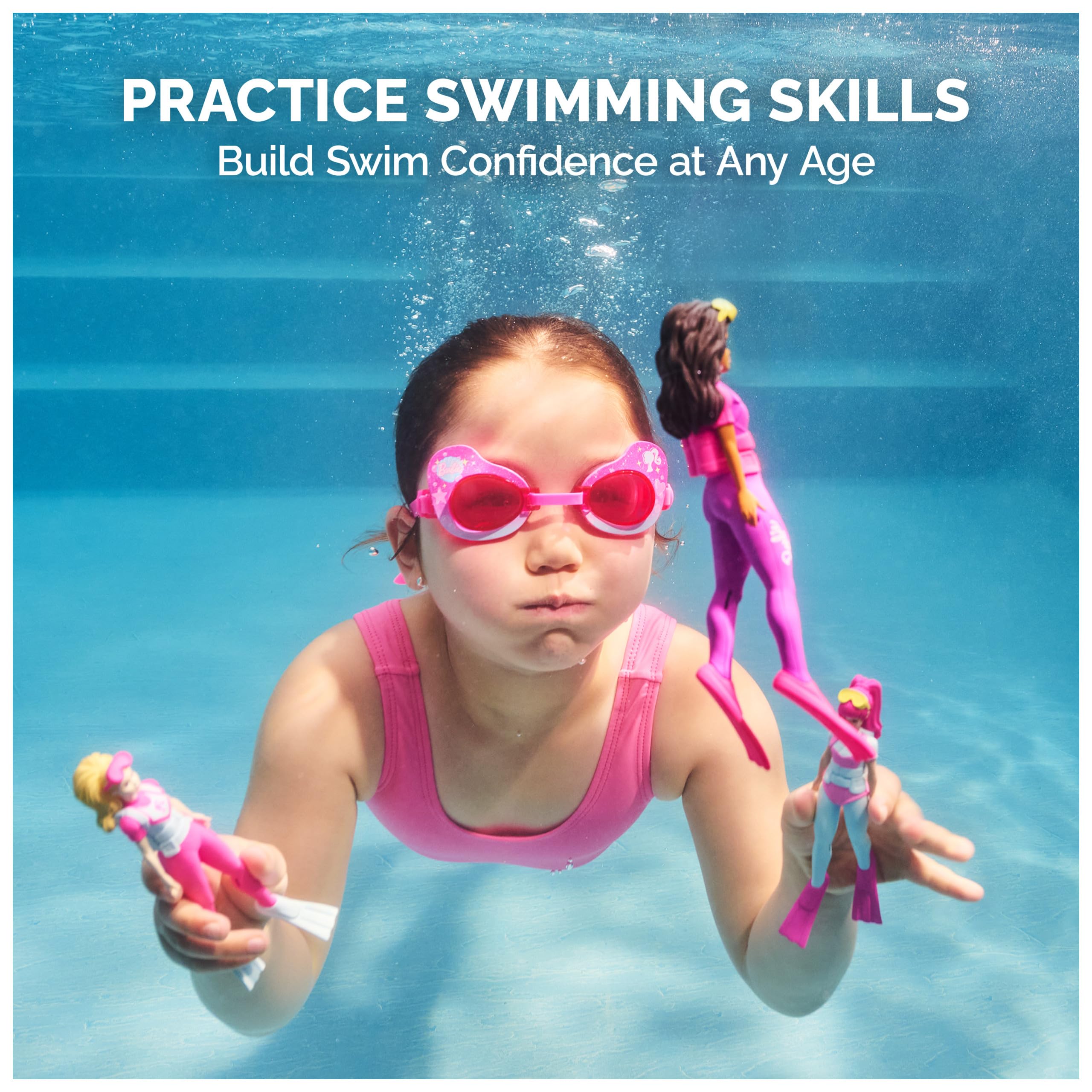 SwimWays Barbie - Confezione da 3 personaggi subacquei, accessori per piscina e giocattoli da piscina per bambini, forniture per feste in piscina e giocattoli acquatici per bambini dai 5 anni in su