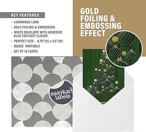Miniatura 10 de 16 tarjetas de felicitación de Navidad con lámina dorada y relieve con sobres, color rojo oscuro, tarjetas de Navidad de 6.75 x 4.5 pulgadas con