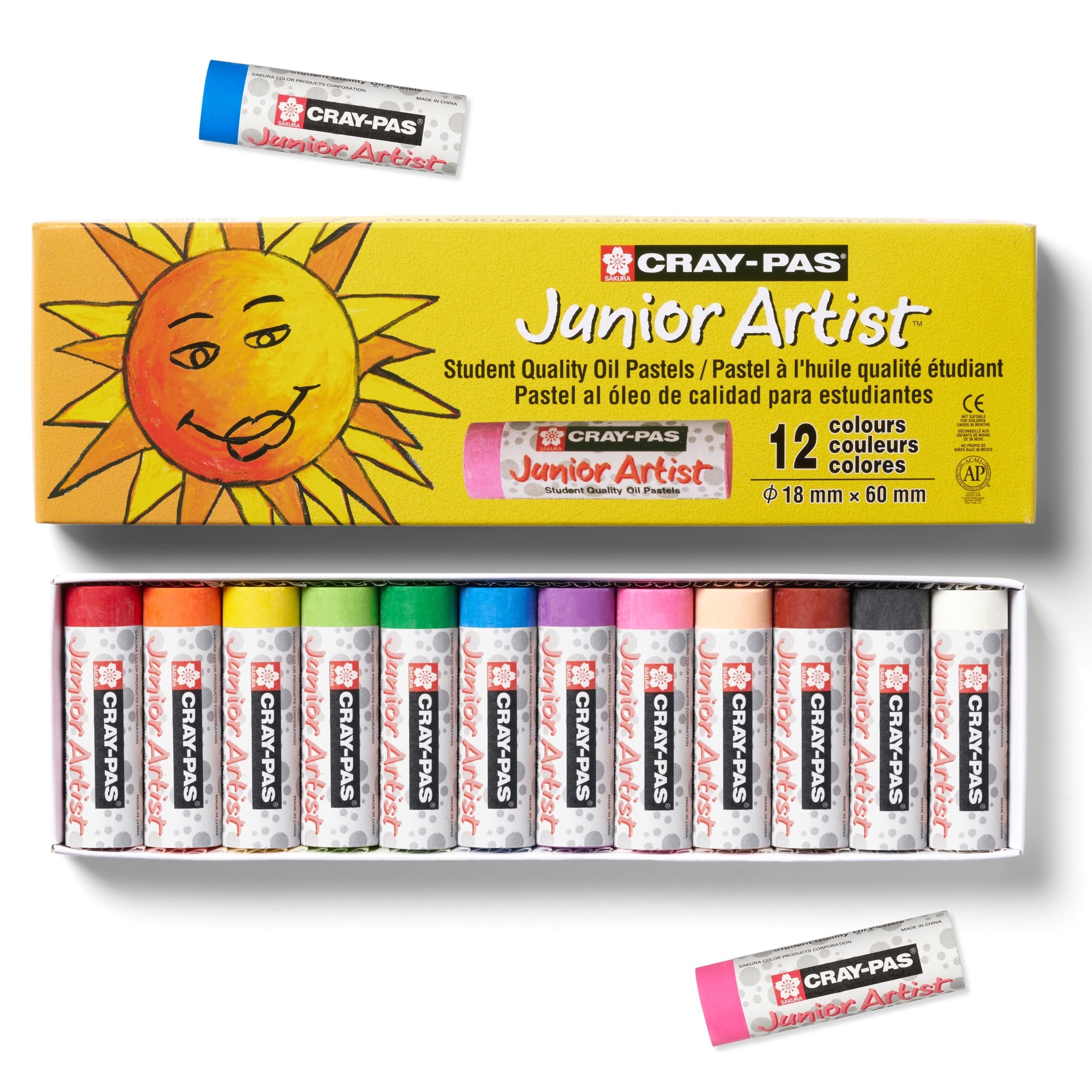 Cray Pas Junior Boîte de 12 Pastels à huile couleurs 18 mm Assortiment Complémentaire