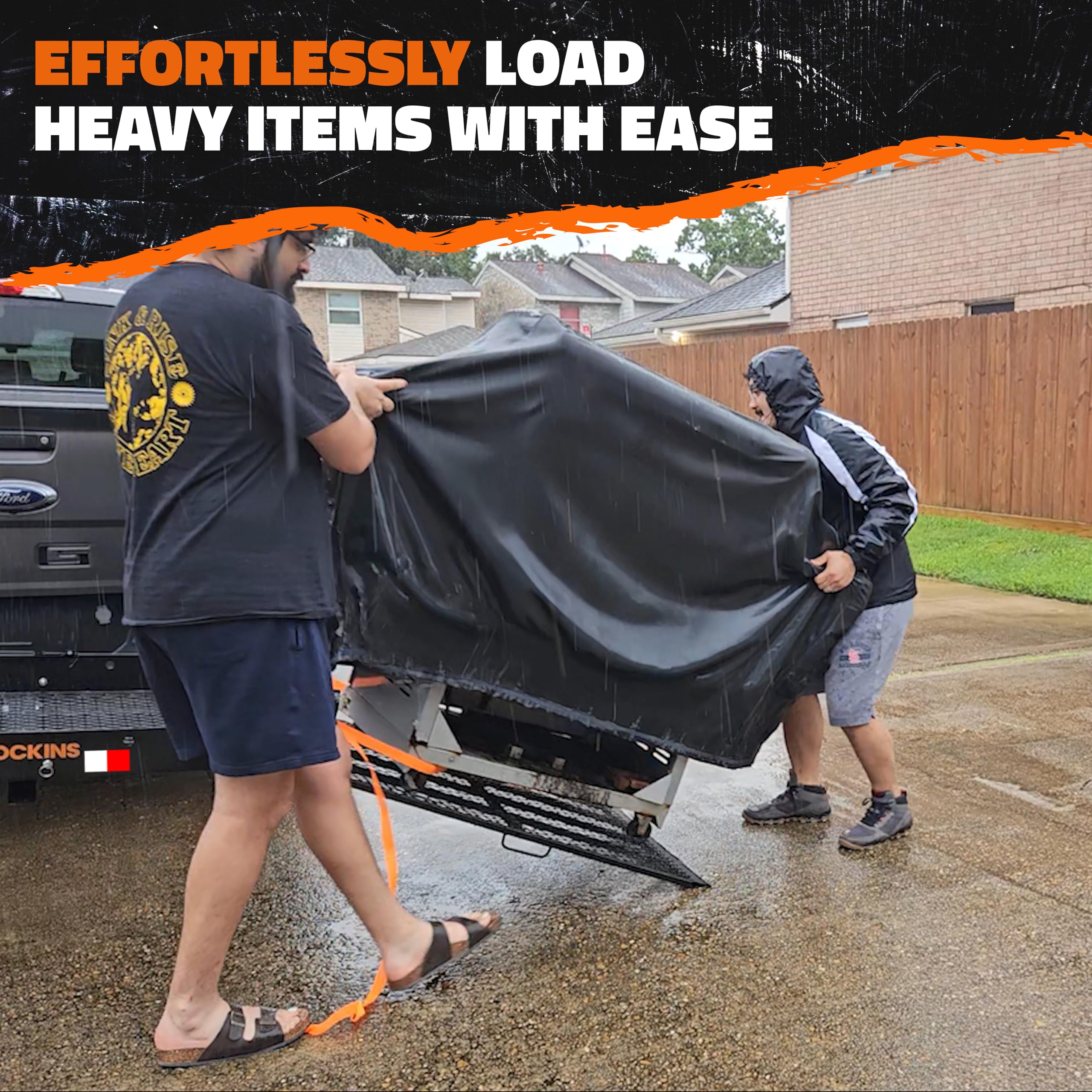 Condition photo showing New/Like New for mockins 48"x28.5"x4" folding trailer hitch cargo carrier with ramp for wheelchair | 500 lbs cap heavy-duty mobility scooter carrier for car 2" hitch receiver w/plate bracket, stabilizer, & straps