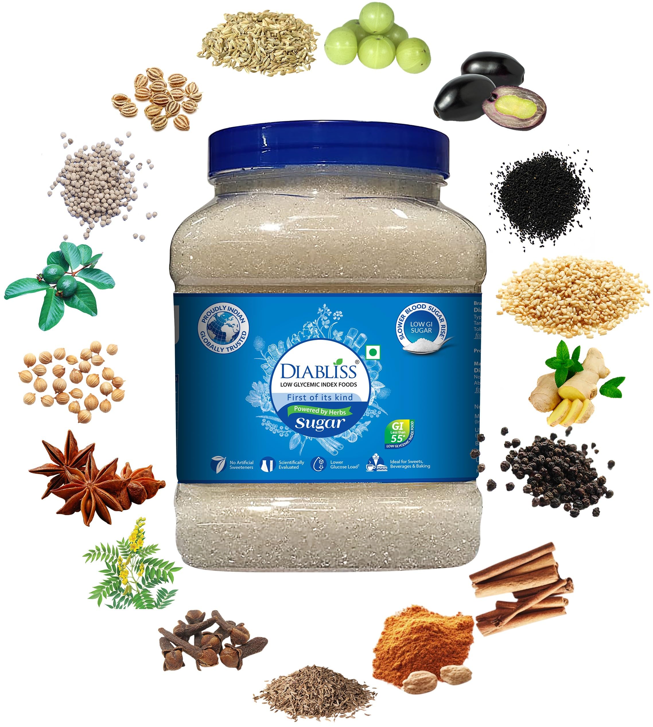 Diabliss Low GI Herbal Sugar – Trusted Worldwide | 17-Herb Fortified for a Naturally Sweet Taste | No Artificial Sweeteners | Healthy Choice for Everyone in the Family | No Aftertaste | 1.75kg Reusable Jar