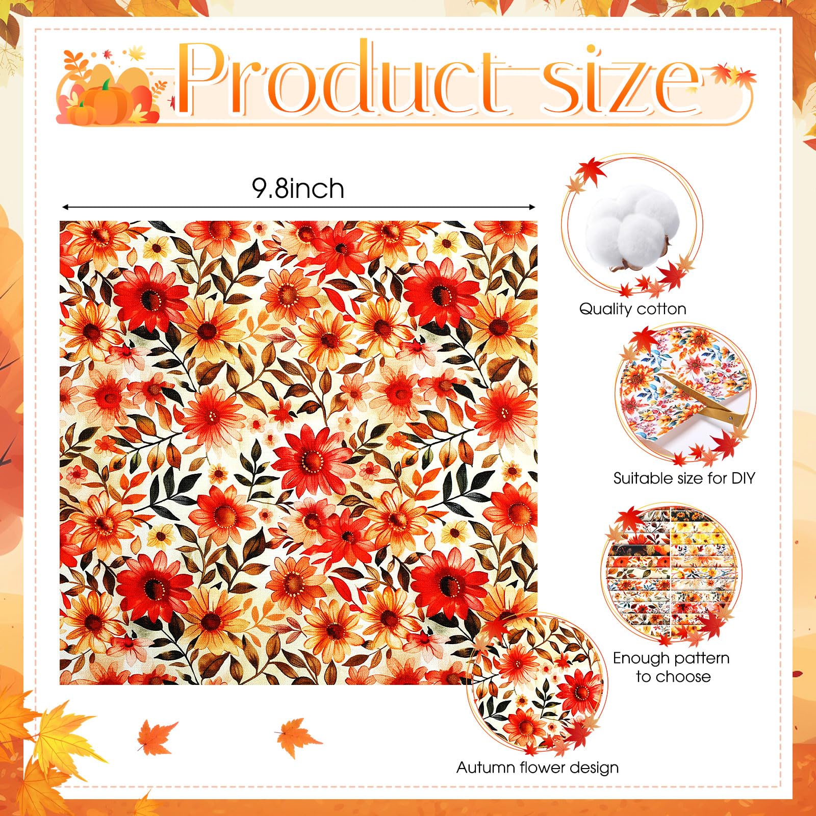 30pcs Thanksgiving Fall Fabric 10 x 10 Inch Cotton Fabric Bundles Maple Leaf Pumpkin Floral Plaid Stripe Squares Autumn Thanksgiving Sewing Fabrics for DIY Craft Party Decor (Fall Floral) - Image 3