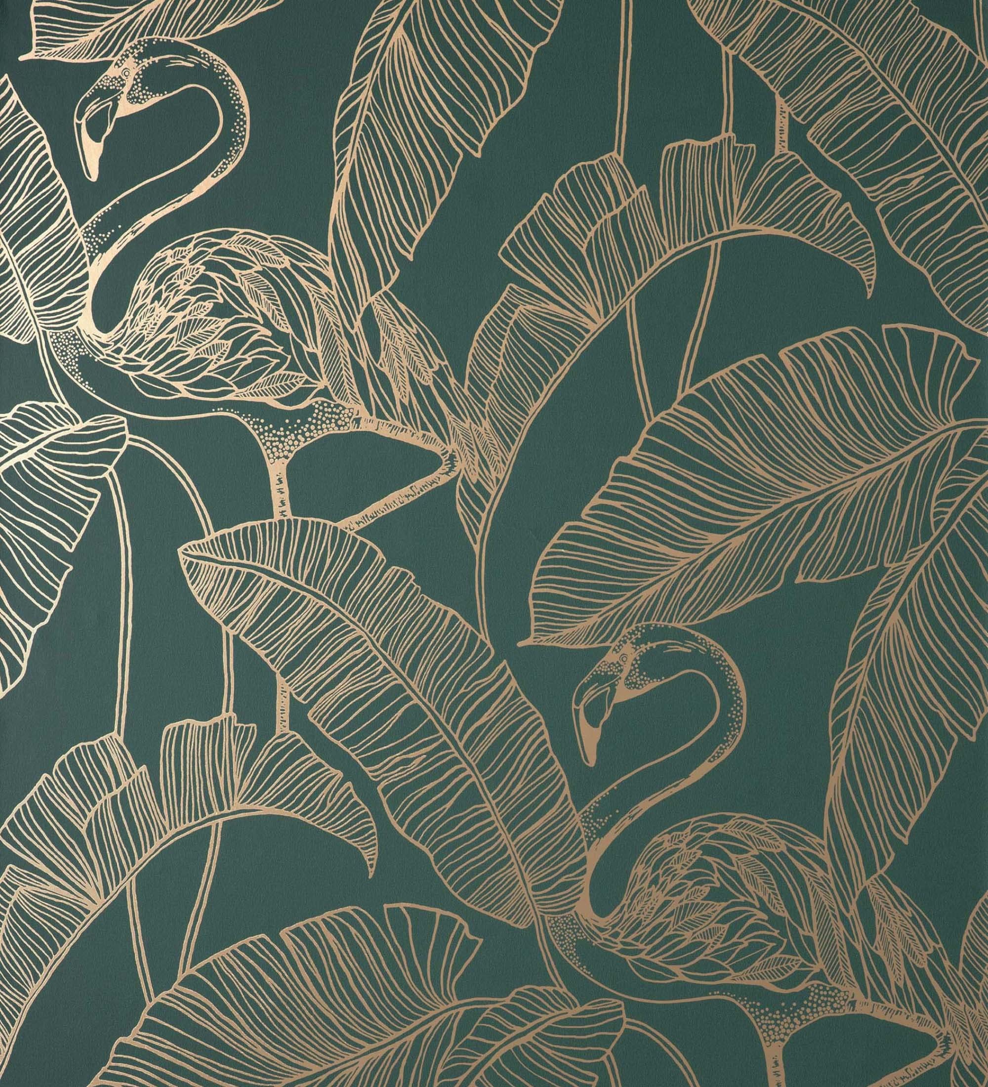 GAULAN 681301 - Papel pintado lavable hojas tropicales y flamencos estilo art déco para pared salón dormitorio pasillo comedor - Rollo de 10 m x 0,53 m