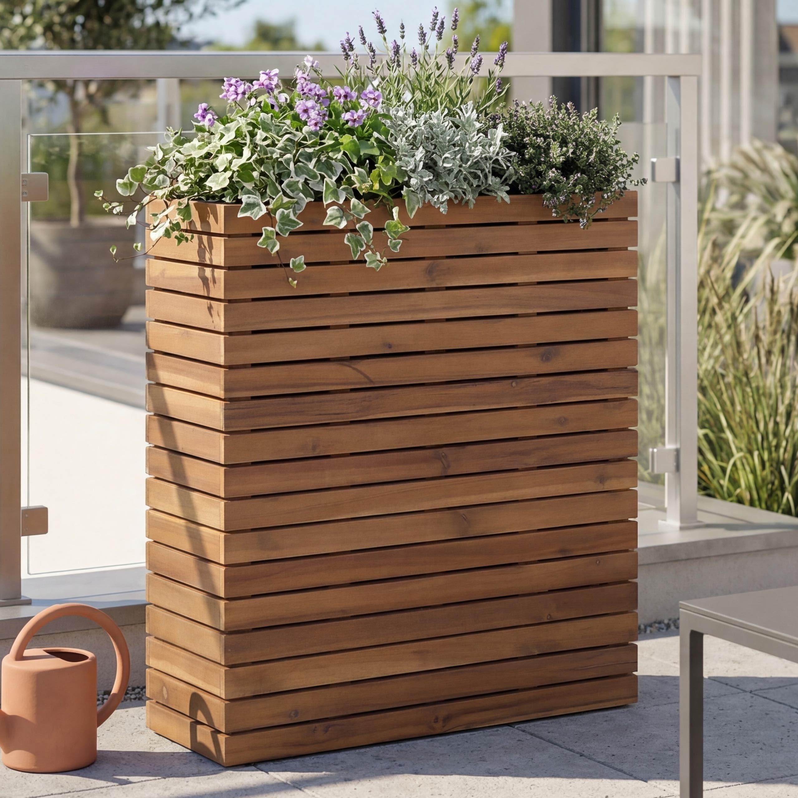 Mendler Pflanzkasten HWC-L21, Hochbeet Pflanzkübel Blumentopf, eckig 77x63x23cm Outdoor Akazie Holz FSC®-Zertifiziert - Hellbraun