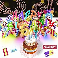 Vista 31 de Gumry Tarjeta emergente de cumpleaños musical del 19º año, tarjetas 3D de vela de luz colorida soplable con canción, sonido de aplausos y vítores