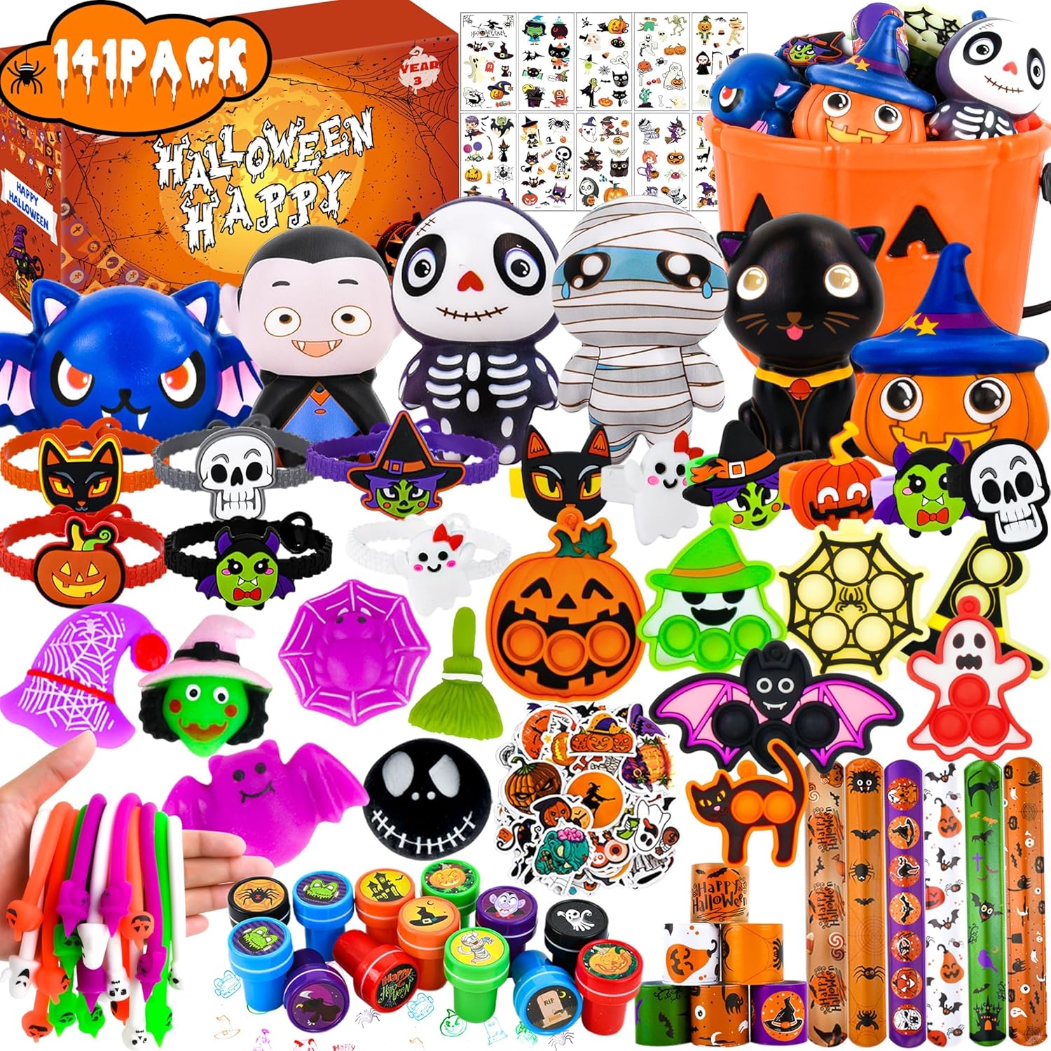 516 PCS Halloween Party Favors Bulk - 24 Pack Goodie Bags With Treats, Toys, And Stickers For Kids