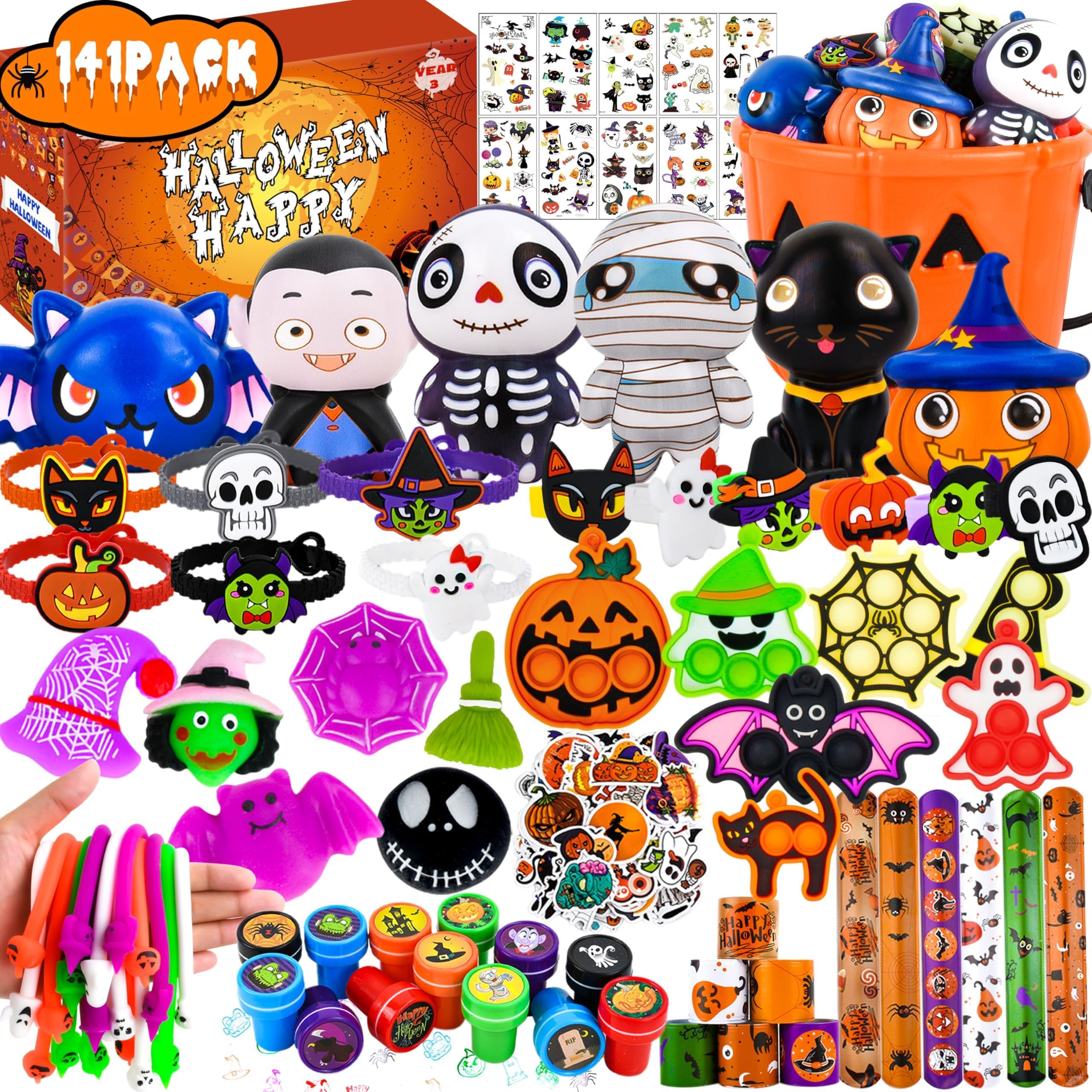 Halloween Toys Assortment, 141 Pcs Halloween Treats Toys in Bulk Goodie Bags Stuffers Return Gifts for Birthday Party Favor Trick or Treat Classroom Party Supplies