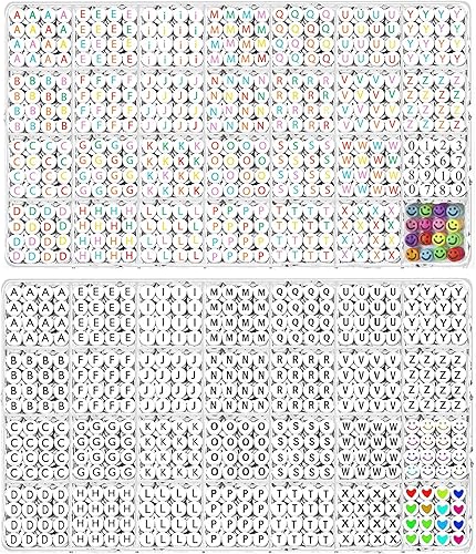 YMSDZHL Paquete de 2500 cuentas de letras del alfabeto, 0.157 x 0.276 pulgadas A-Z y sonrisa, corazón, figura, cuentas acrílicas, cuentas para hacer