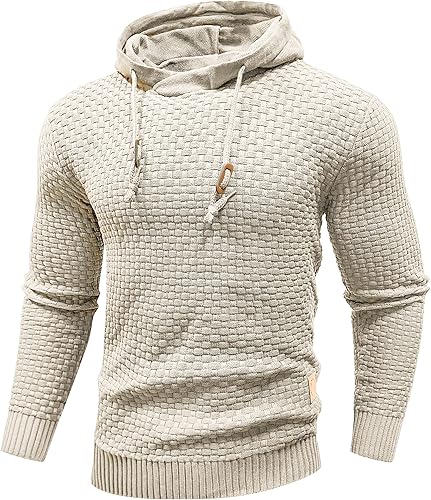 Zaitun - Sudadera de punto con capucha para hombre, de manga larga, color liso, suéter con capucha