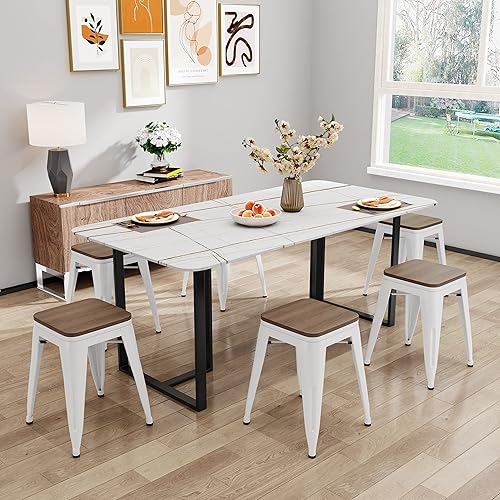 Miniatura 3 de Changjie Furniture Taburetes de metal de 18 pulgadas, juego de 4 taburetes escolares apilables, taburetes cortos, taburetes de bar apilables,