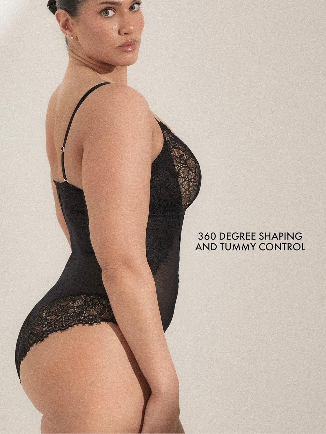 Pinsy Shapewear Smoothing Lace Bodysuit with Tummy Control, Compression, Built-in Bra