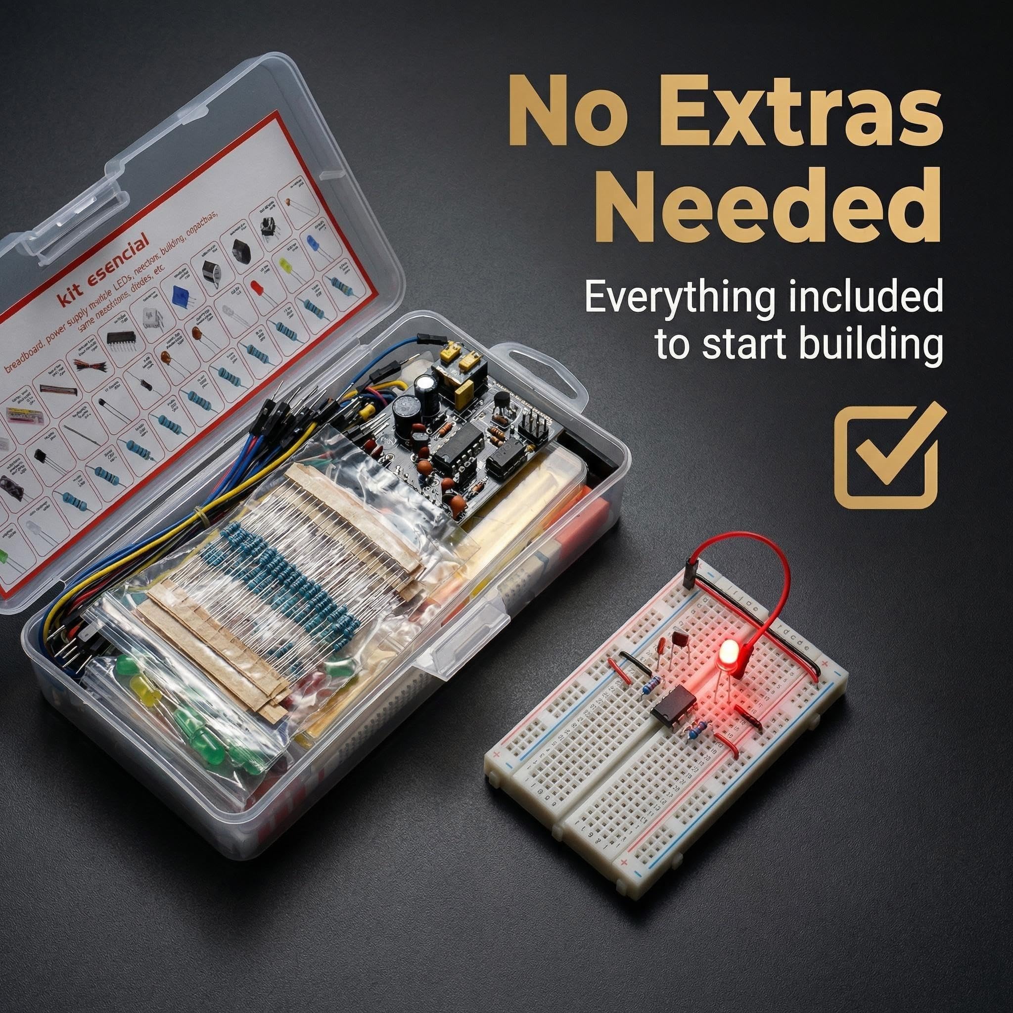 Compatibile con Arduino UNO R3 Starter Kit, componenti elettronici, scheda, sensori, LED, breadboard, cavi ponticello, alimentatore, resistenze, keycaps