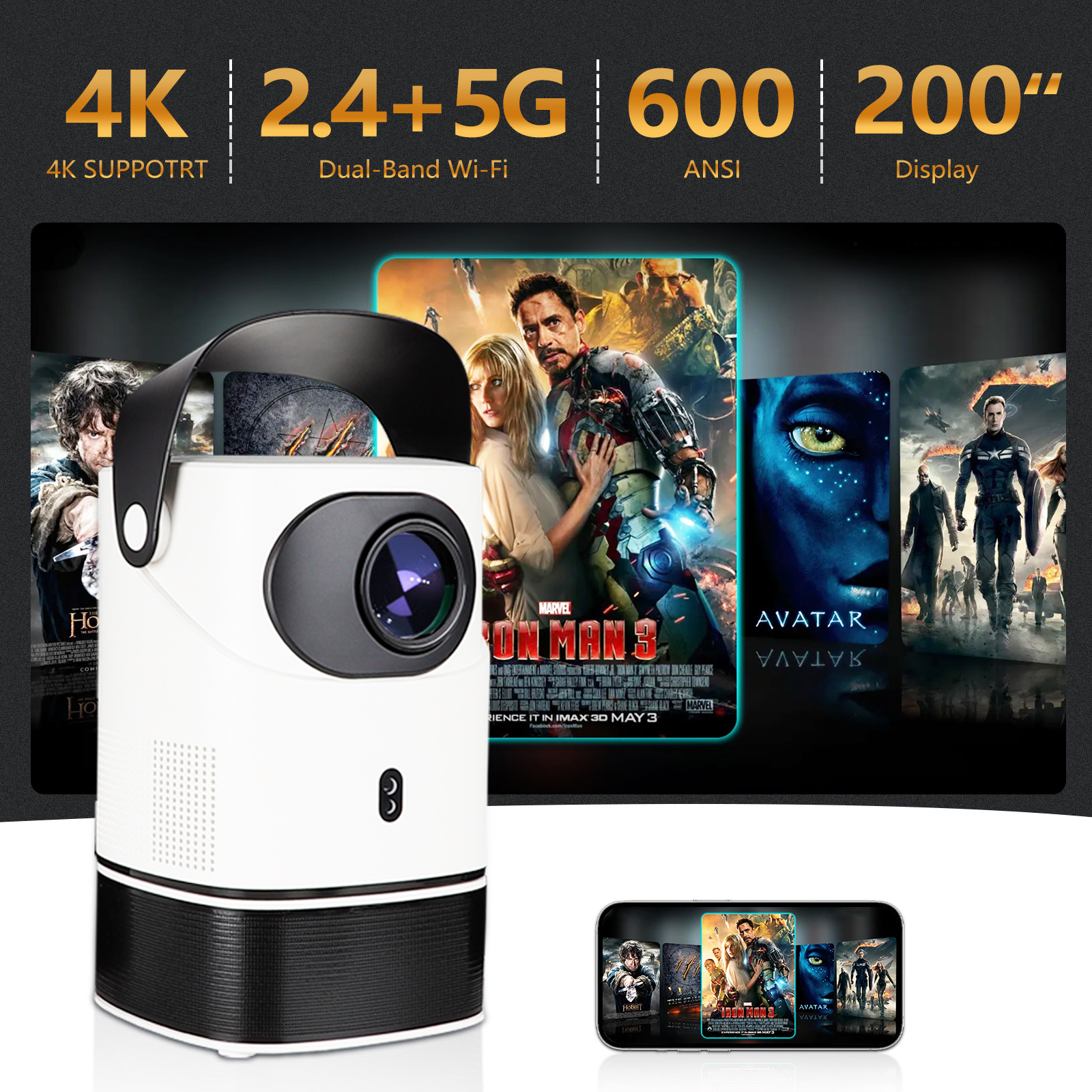 Amazon.com: Portable Projector, Movie Projector with WiFi 6 and