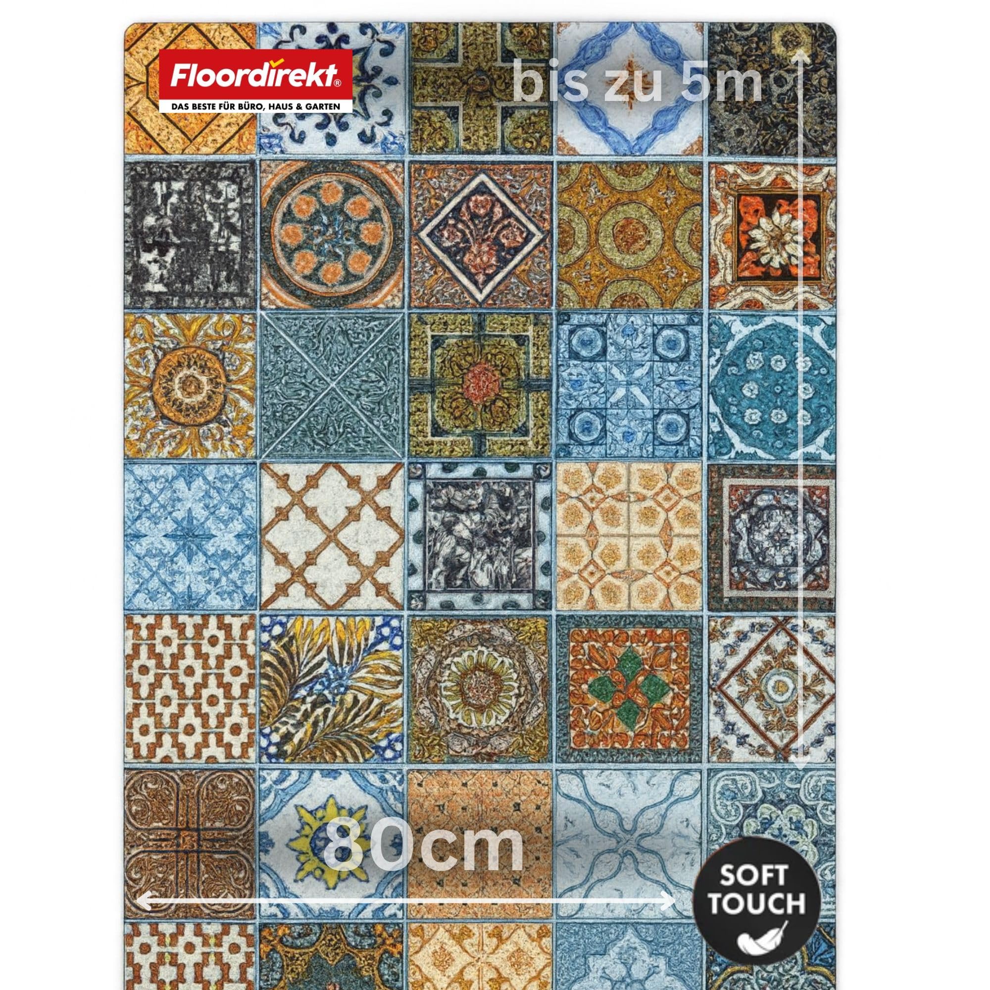 casa pura Teppichläufer Bonita - Patchwork Muster im Vintage Look - viele Größen - moderner Teppich Läufer für Flur, Küche, Schlafzimmer - Niederflor Flurläufer, Küchenläufer - 80 x 350 cm