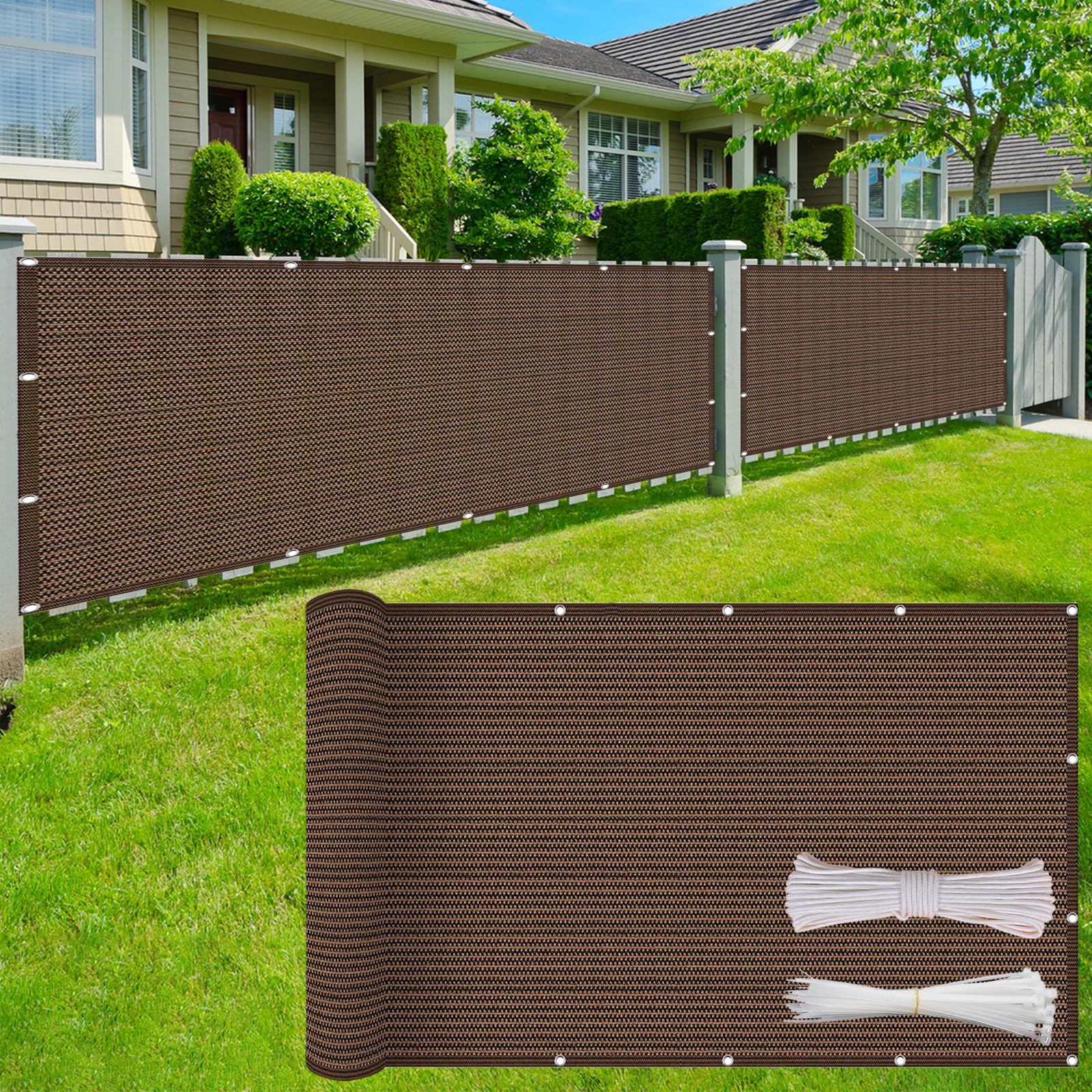 Brise vue balcon 80x220 cm en HDPE marron avec attaches pour clôture
