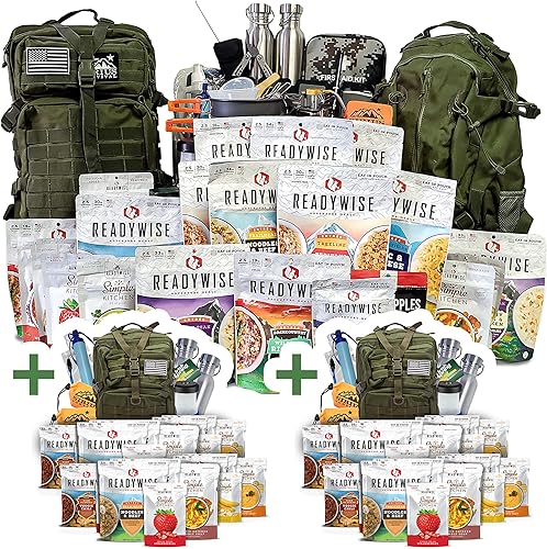 Family Comfort 72 - Kit de supervivencia de emergencia - 72 horas para 2 personas - Preparación para desastres - Deliciosa comida ReadyWise, equipo,