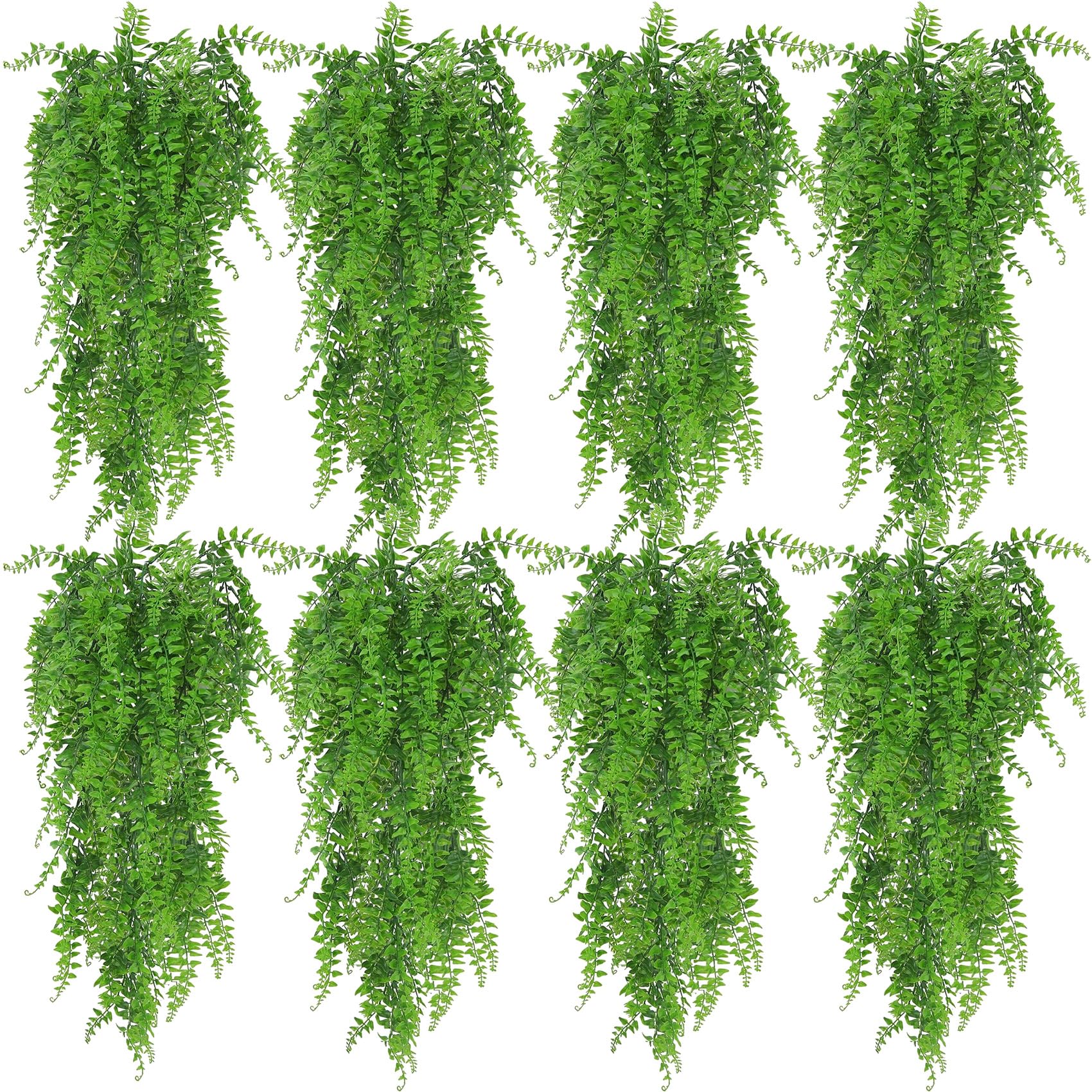 Huryfox Artificial Hanging Plants Fern Vine, 8PC Fake Ivy Leaves Decoration for Indoors & Outdoors
