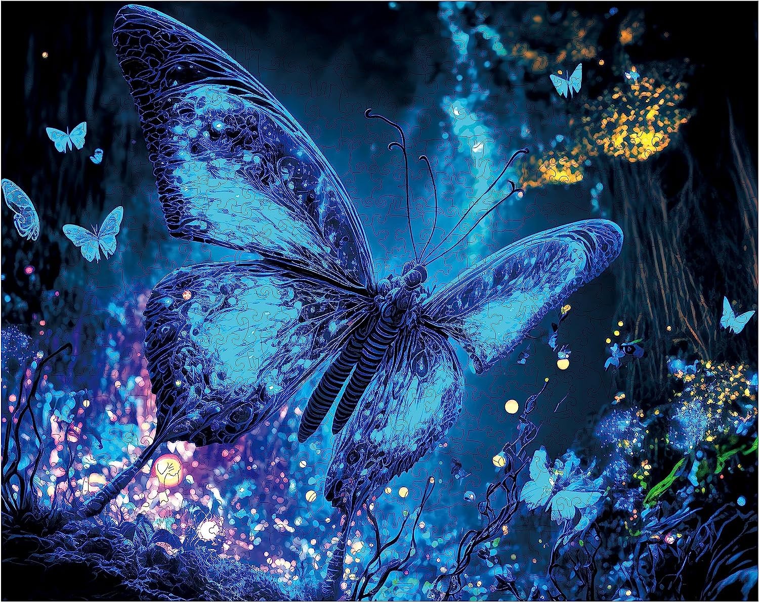 Mys Aurora Wooden Puzzles, Fluorescent Butterfly Jigsaw Puzzles 500 Pieces, Unique Shaped Wooden Puzzle for Adults and Kids 9.5 x 12.1 Inch