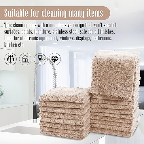 Miniatura 7 de Sunny zzzZZ - Paquete de 24 paños de cocina (marrón, 10x10 pulgadas), no desprende pelusa, sin olor, reutilizables, paños de cocina de primera