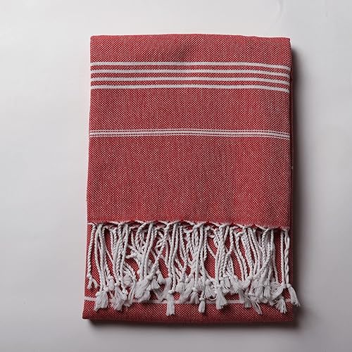 PÜSKÜL - Toallas de playa turcas de gran tamaño, sin arena, 100% algodón, 39 x 70 pulgadas, 1 pieza (rojo)
