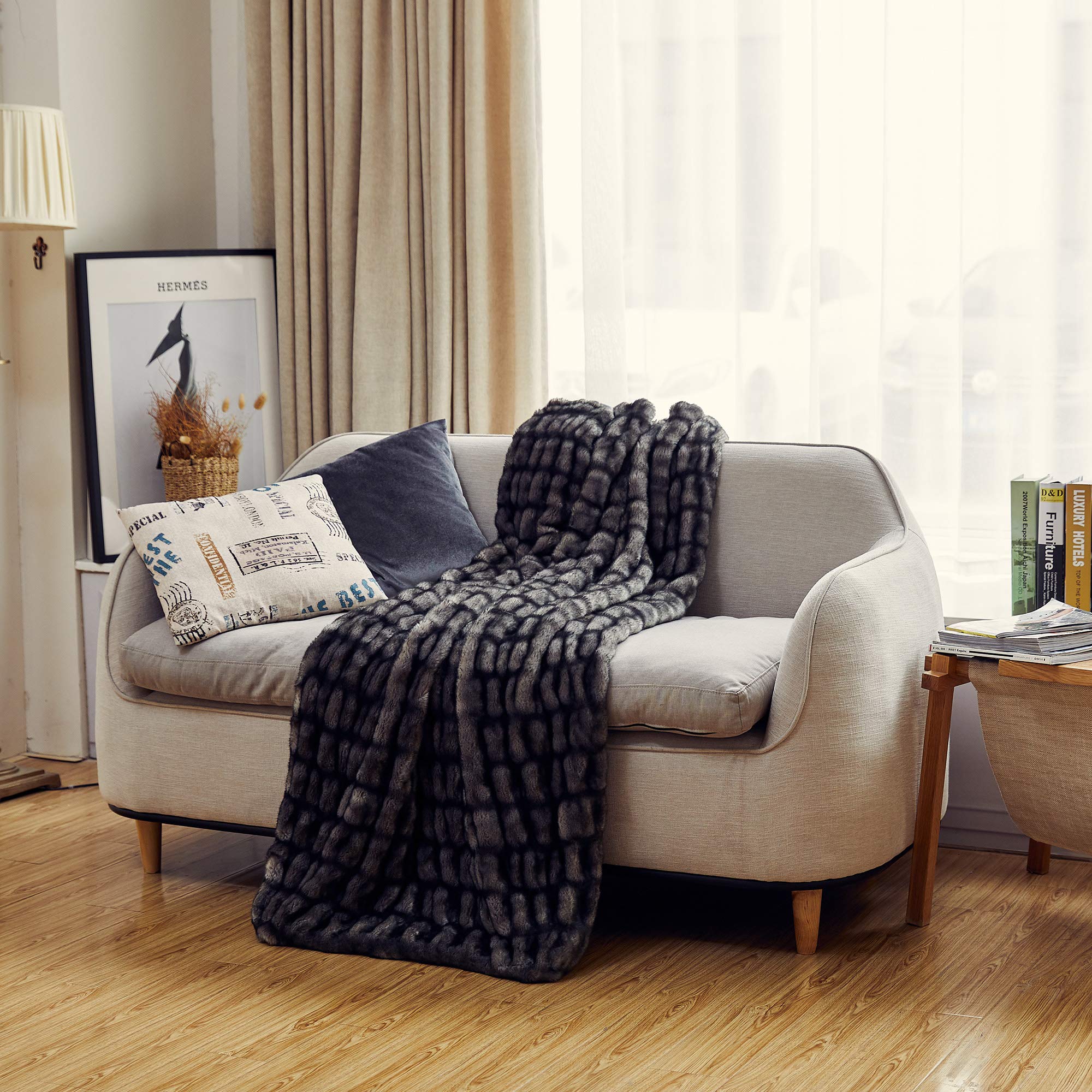 Amazon.com: FFLMYUHUL I U Super Soft Throw Blanket/Luxury Merino Style Fur Throw  Blanket/Weaving Velvet Plush Blanket 50'' X 60''MT781-Dark Grey : Home u0026  Kitchen