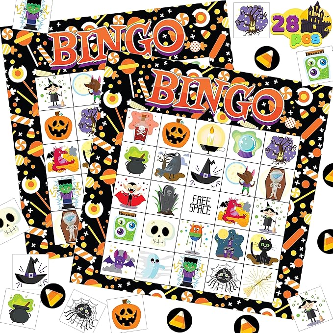 Imagen de Amazon: 28 Piezas de Tarjeta de Juego de Bingo de Halloween de como organizar fiesta de Halloween
