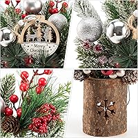 Vista 5 de Mini Christmas Tree Artificial Mini Christmas Table Decorations DIY Mini Christmas Tree Tabletop Ornaments Wood Base Small Christmas Tree Decor for