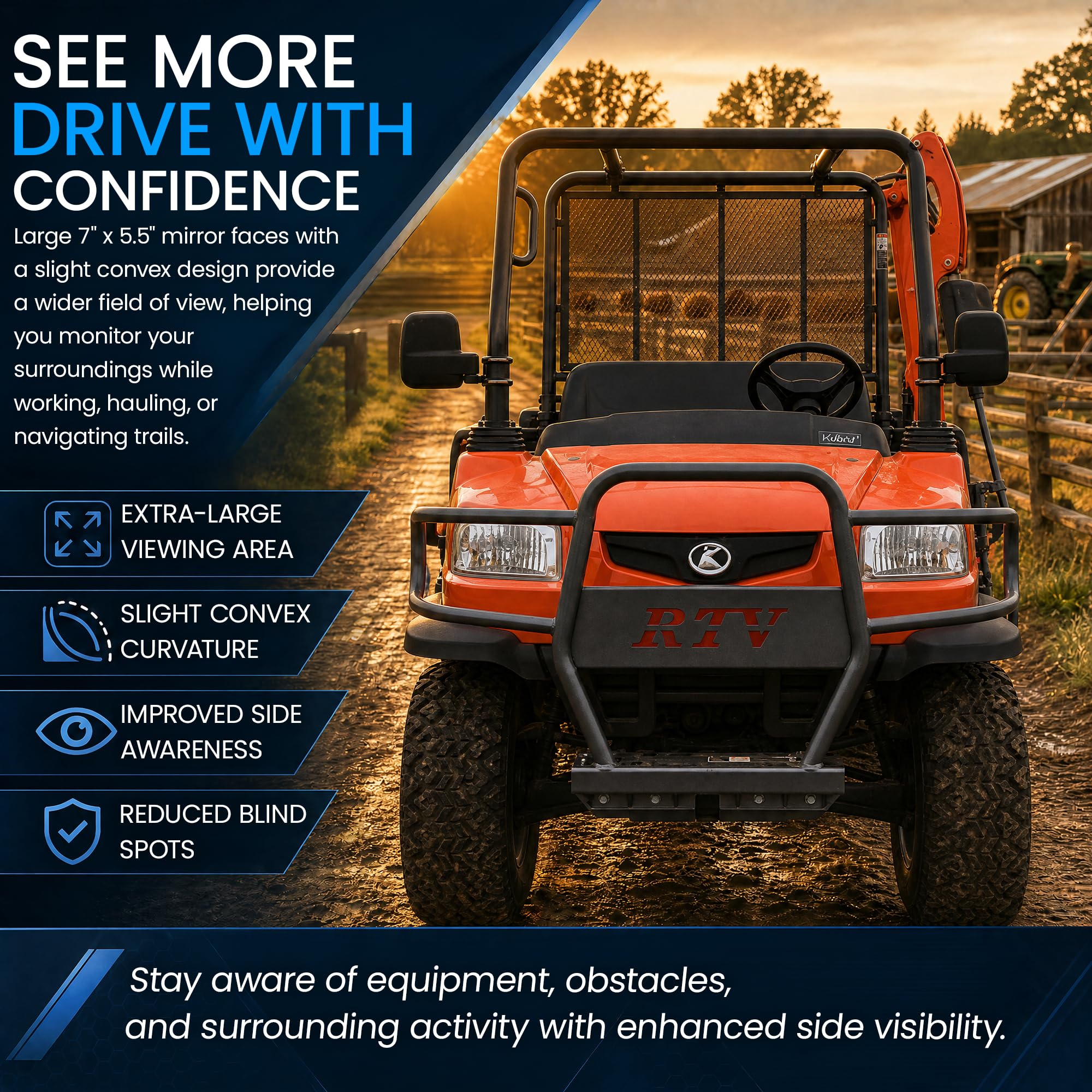 Amazon.com: Honbeanify QSA Side View Mirror Set Fits Kubota RTV