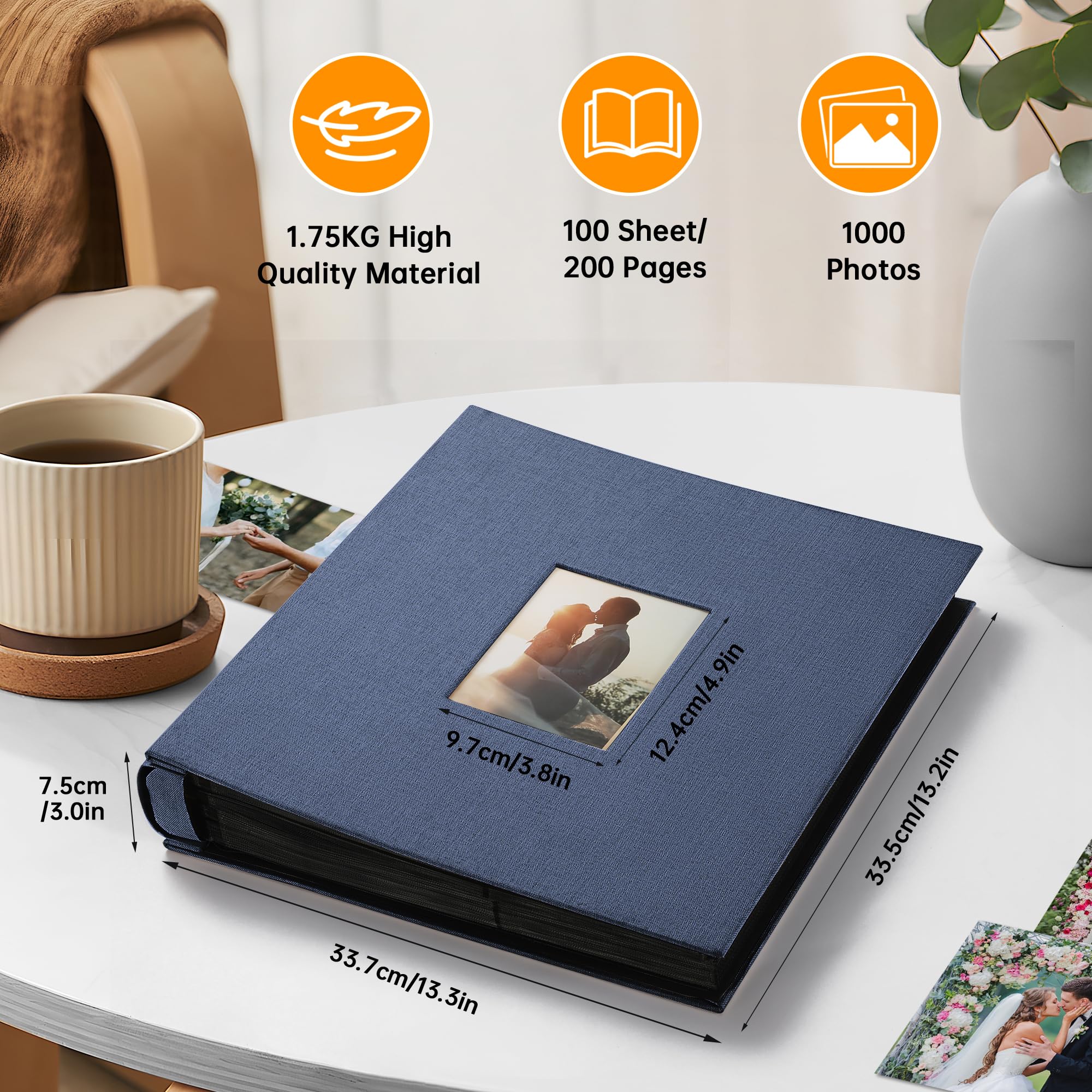 DazSpirit Photo Albums 6x4 Inch 1000 Pockets Slip In, Customizable Linen Cover Photo Album, Extra Large Capacity, Holds Landscape and Portrait 10x15cm Picture, Ideal for Wedding & Family Photo Books - Image 2