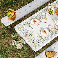 Vista 8 de ARTABLE Funda para mesa de pícnic, para primavera y verano, bordes elásticos, rectangulares ajustables de 6 pies, redondas, impermeables