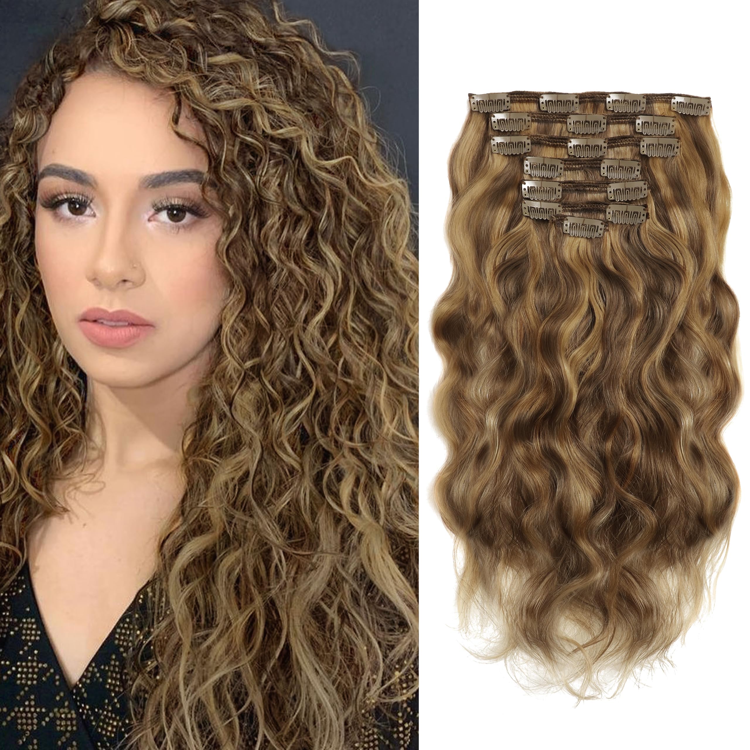 Human Hair Clip In Extension #4/27 Amazon.com : Caliee Real Hair Extension Clip in Human Hair  main image 2
