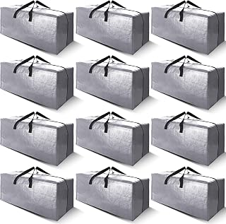 Cosy Family 12 Pack Heavy Duty Moving Bags with Backpack Straps - Strong Handles & Zippers, Storage Totes For Space Saving, Fold Flat, Alternative to Moving Box (X-Large-Set of 12, Silver)