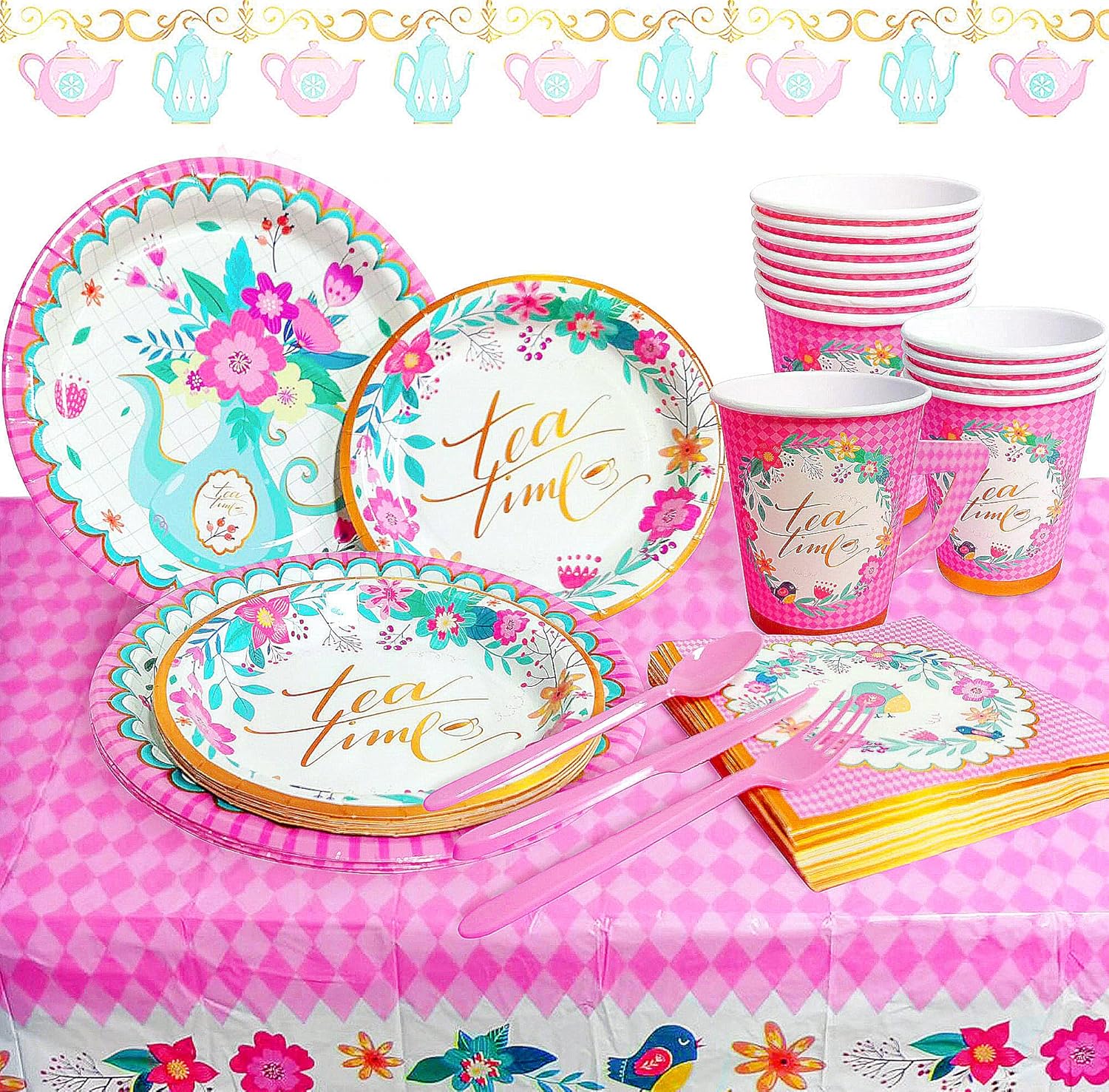 LaVenty Luxury Tea Party Plates and Napkins Tea Party