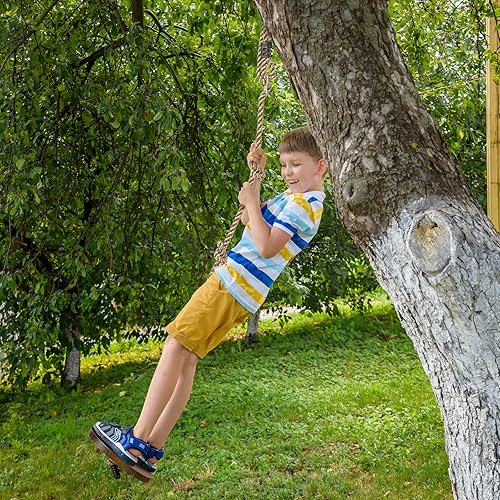 Miniatura 9 de Yangbaga Columpio de cuerda de disco redondo de madera de 51 a 73 pulgadas, cuerda de escalada ajustable con correa para colgar, gancho a presión y