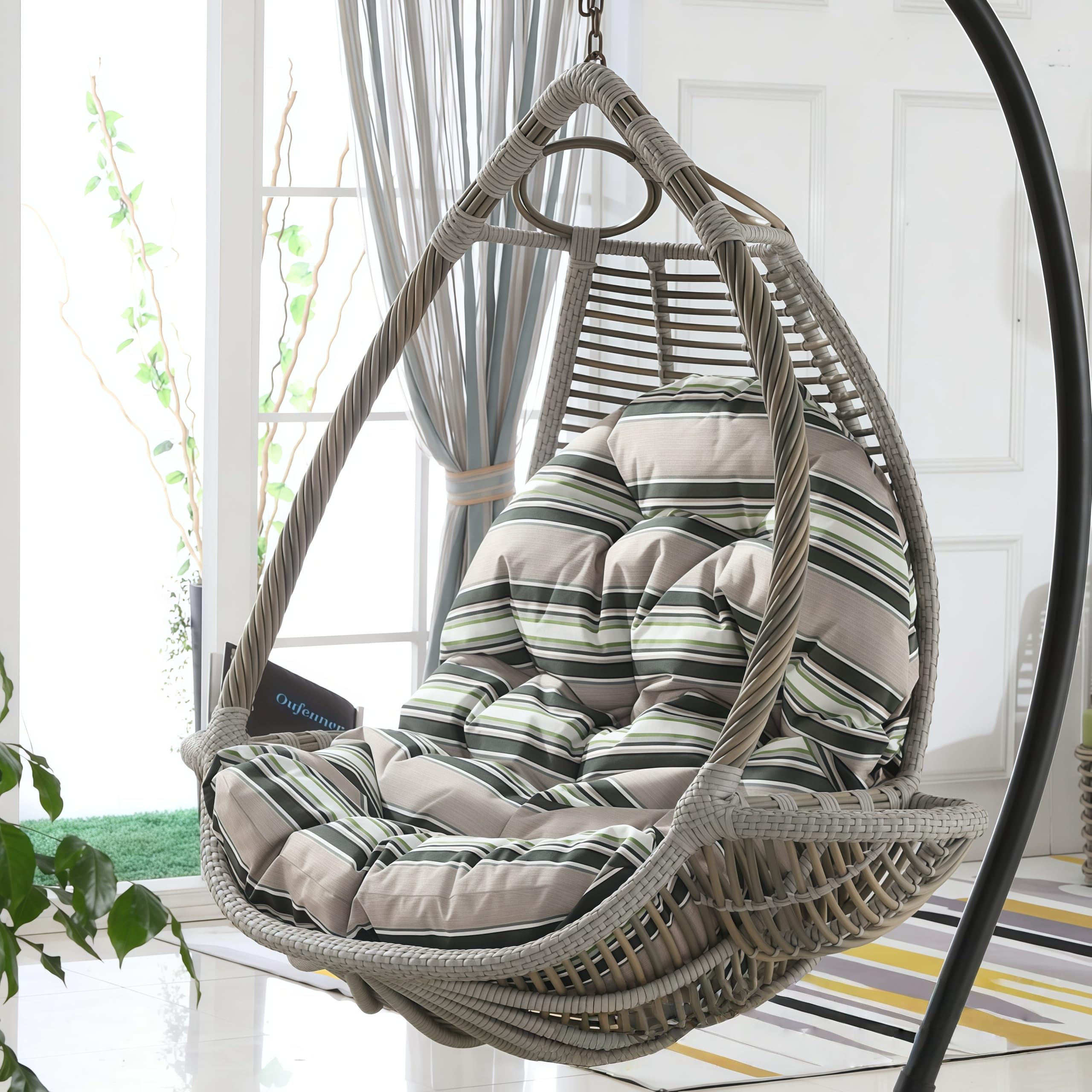 Cuscino per dondolo da giardino in rattan, comodo cuscino a forma di uovo, per esterni/interni, decorazione per mobili da giardino e patio