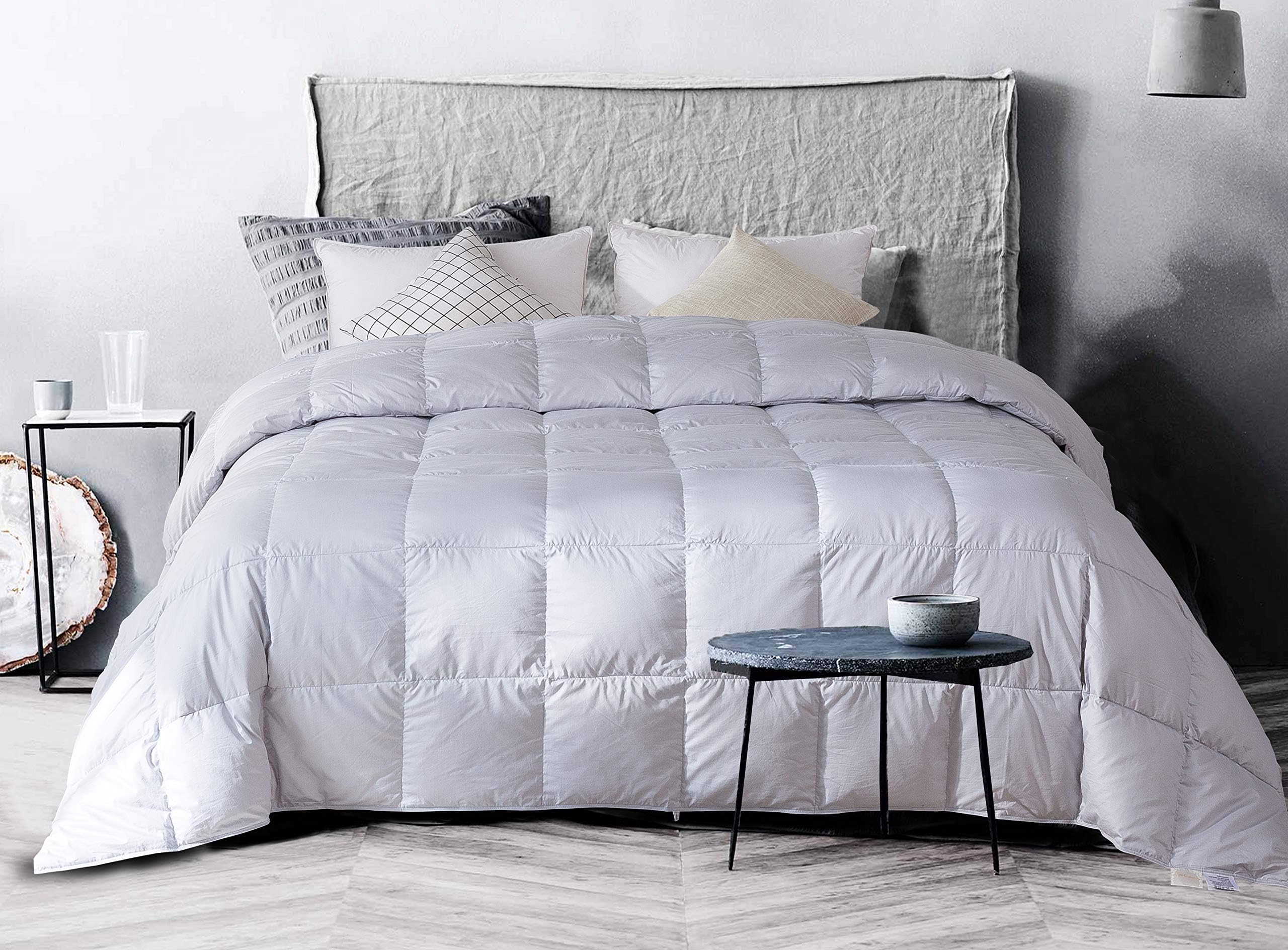Lightweight 100% Natural Goose Down Comforter Blanket for Summer Warm Weather,Size California/Oversized King,750 Fill Power,Machine Washable,Super Soft Cotton Shell with No Sound,Light Gray