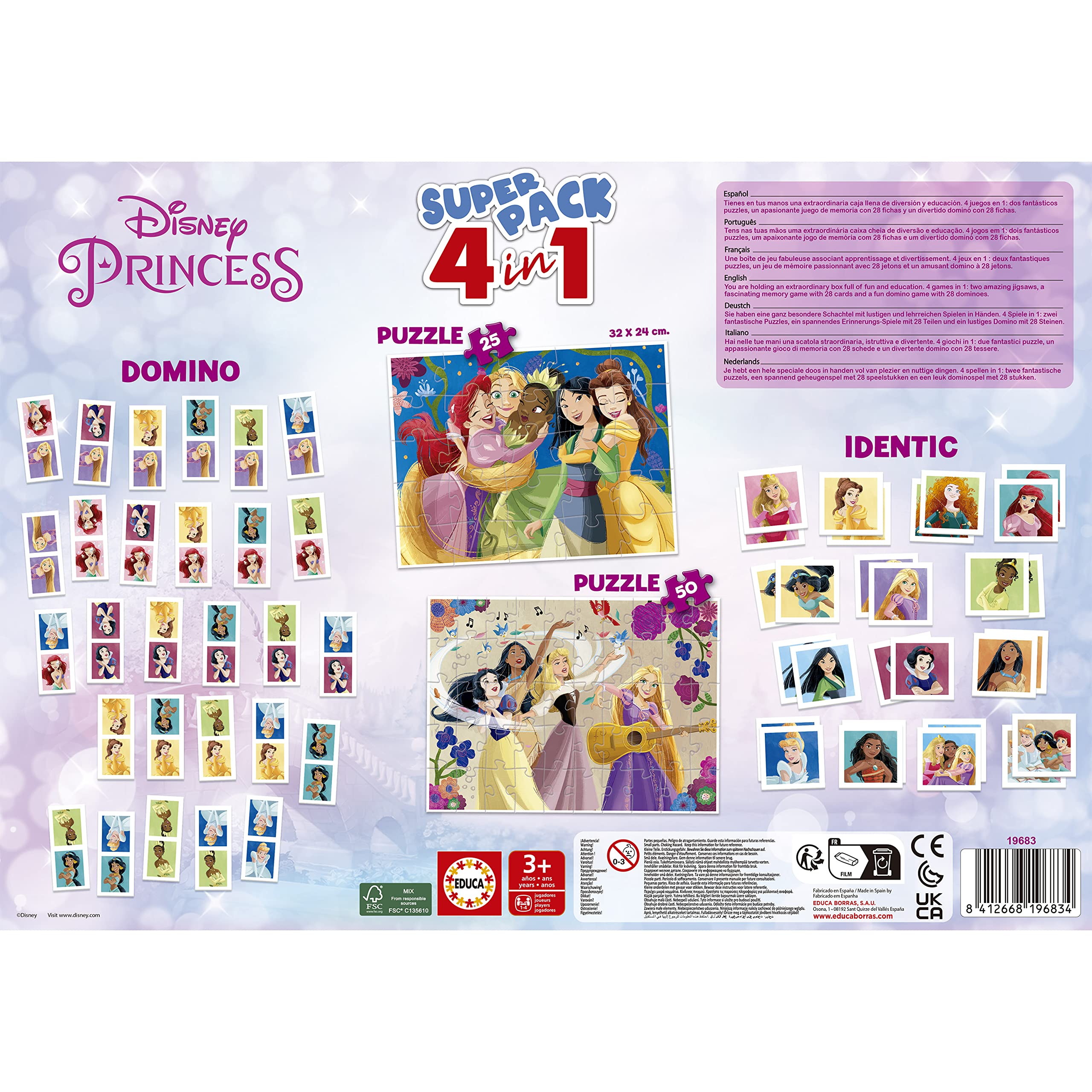 Educa Superpack Mickey & Friends – 4 Juegos En 1: 2 Puzzles De 25 Piezas, Dominó E Identic, Para Niños De 3 A 4 Años, Juguete Educativo Y Divertido