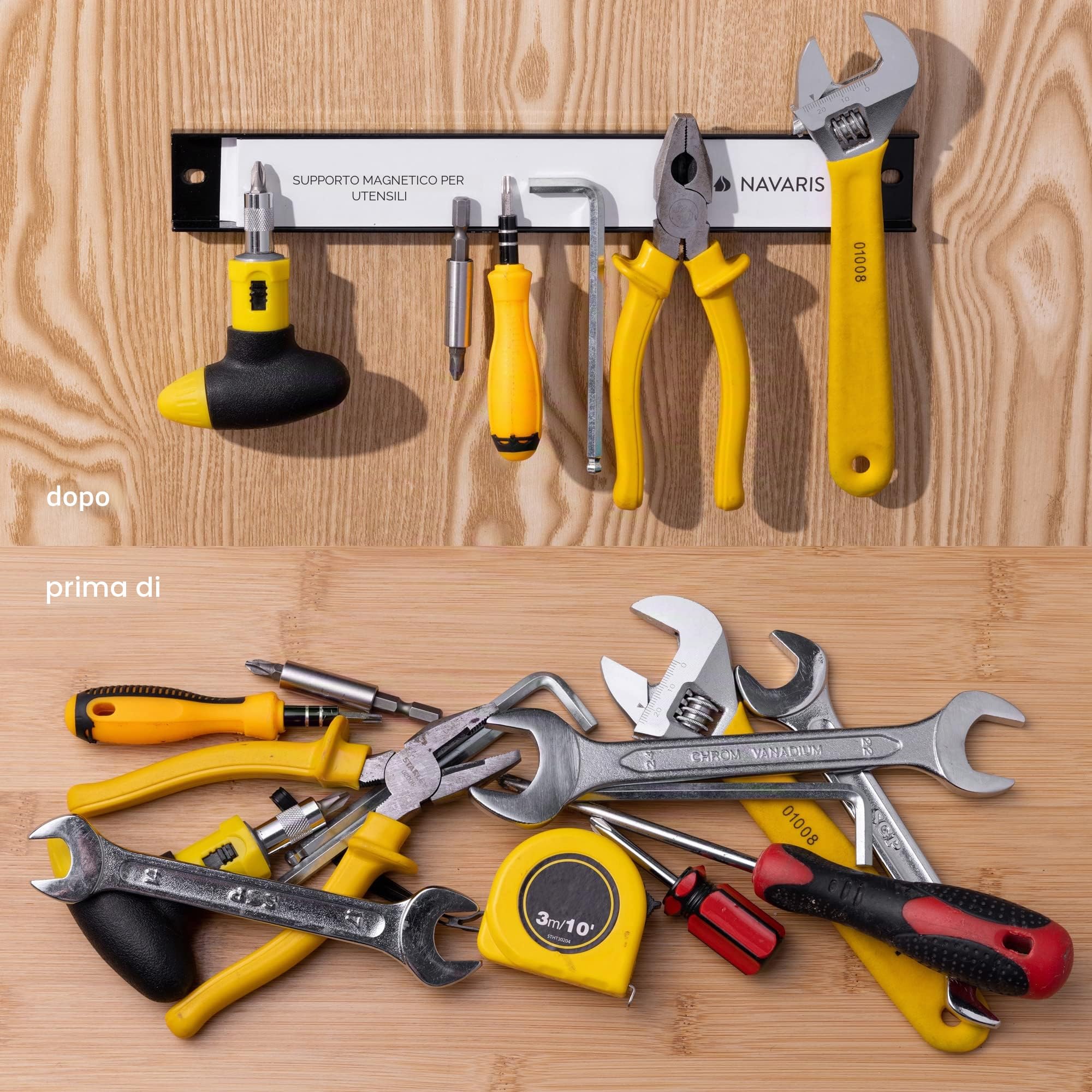 Navaris 4x Porta attrezzi magnetico - Portautensili barre 30 cm - Set pannello porta utensili da parete - Aste magnetiche supporto per garage officina