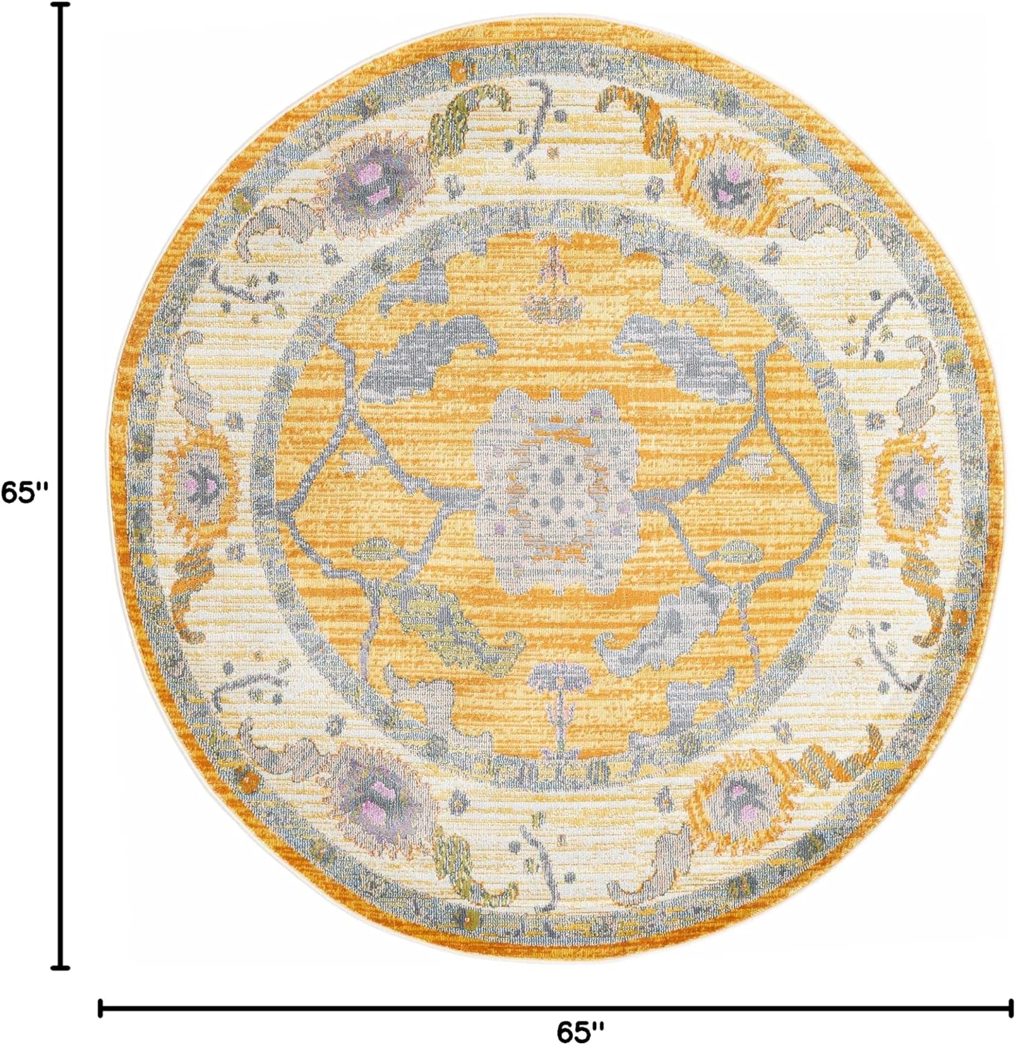 Rugs.com Paragon Collection Rug – 5 Ft Round Yellow Medium-Pile Rug Perfect for Kitchens, Dining Rooms