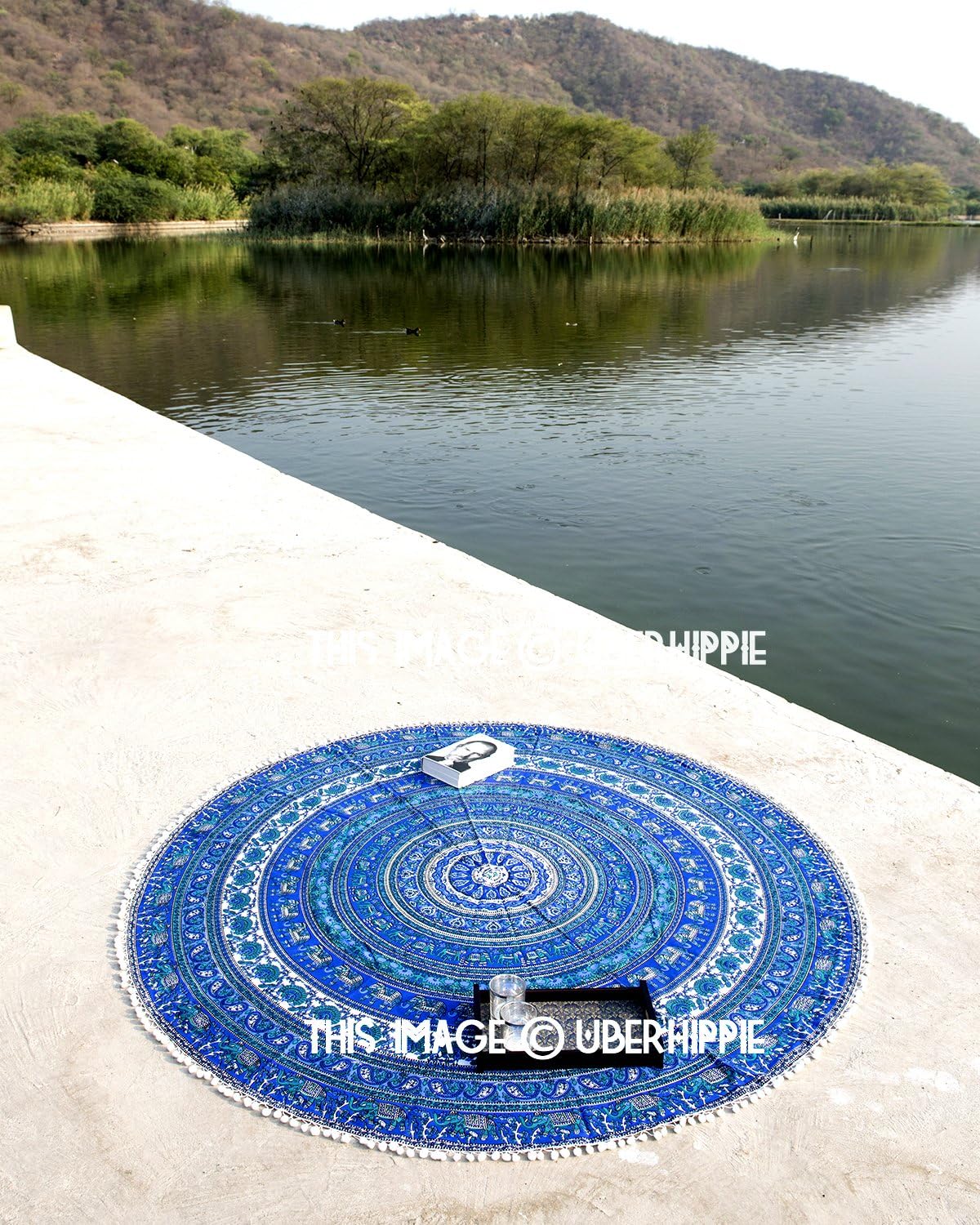 Indian Peacock Mandala Pom pom round,100% cotton beach towel,Picnic throw,Hippy Boho Gypsy Cotton Tablecloth Beach Towel , Round Yoga Mat