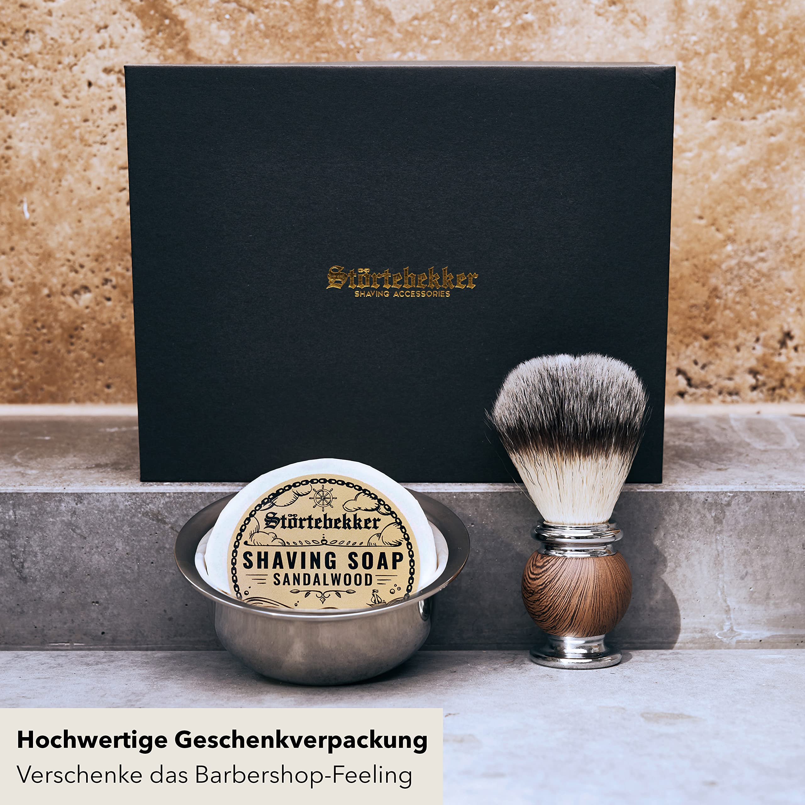 Störtebekker® Set intenditori – Set di alta qualità per una rasatura perfetta – incl. rasoio, pennello da barba, sapone da barba, ciotola per rasatura, panno da barba, idea regalo (Nero - Nero)