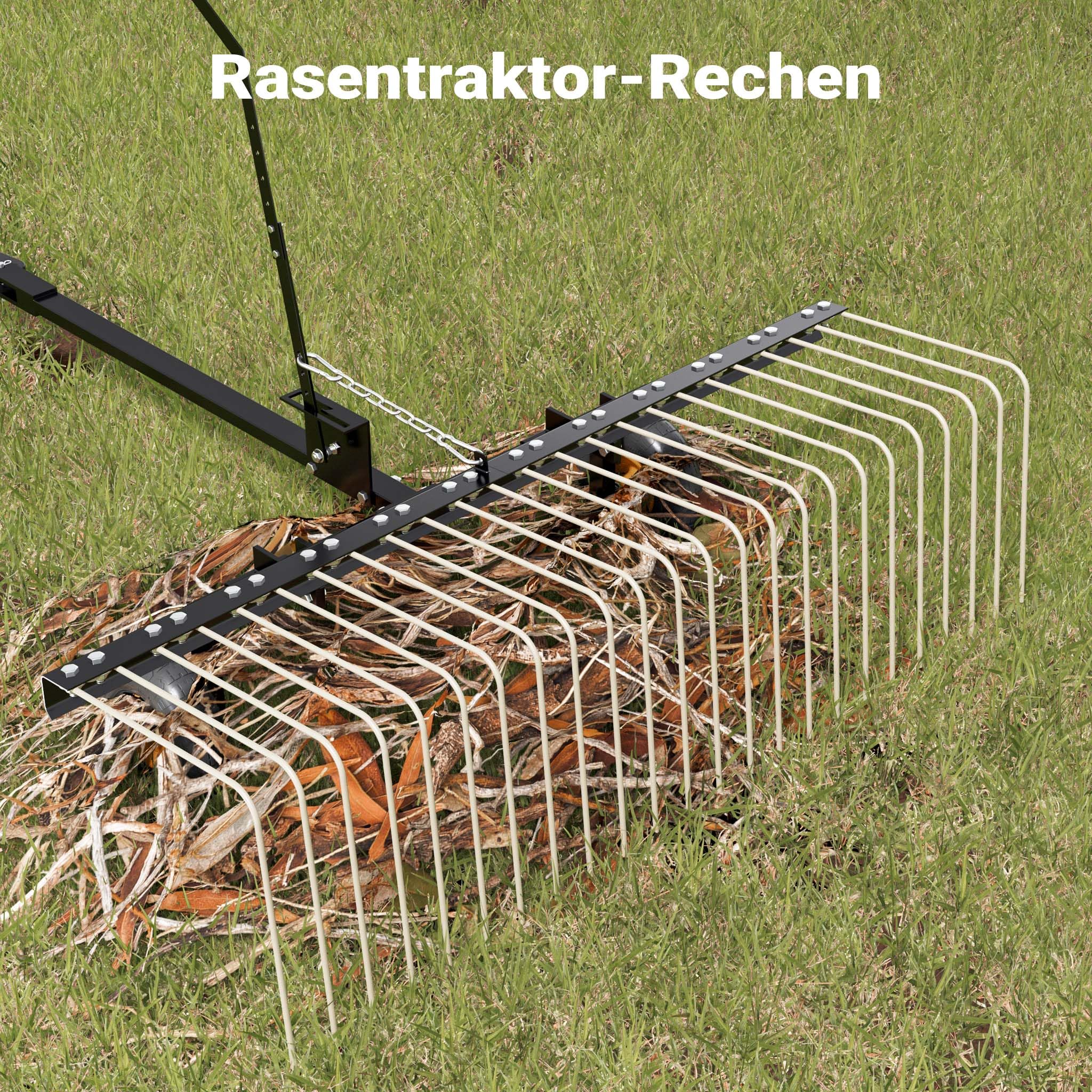 Wiltec Rasentraktor Rechen mit 148 cm Arbeitsbreite, Rasenlüfter zum Entmoosen und Laubrechen auf Rasen, Vertikutierer für Aufsitzmäher, ATV und UTV