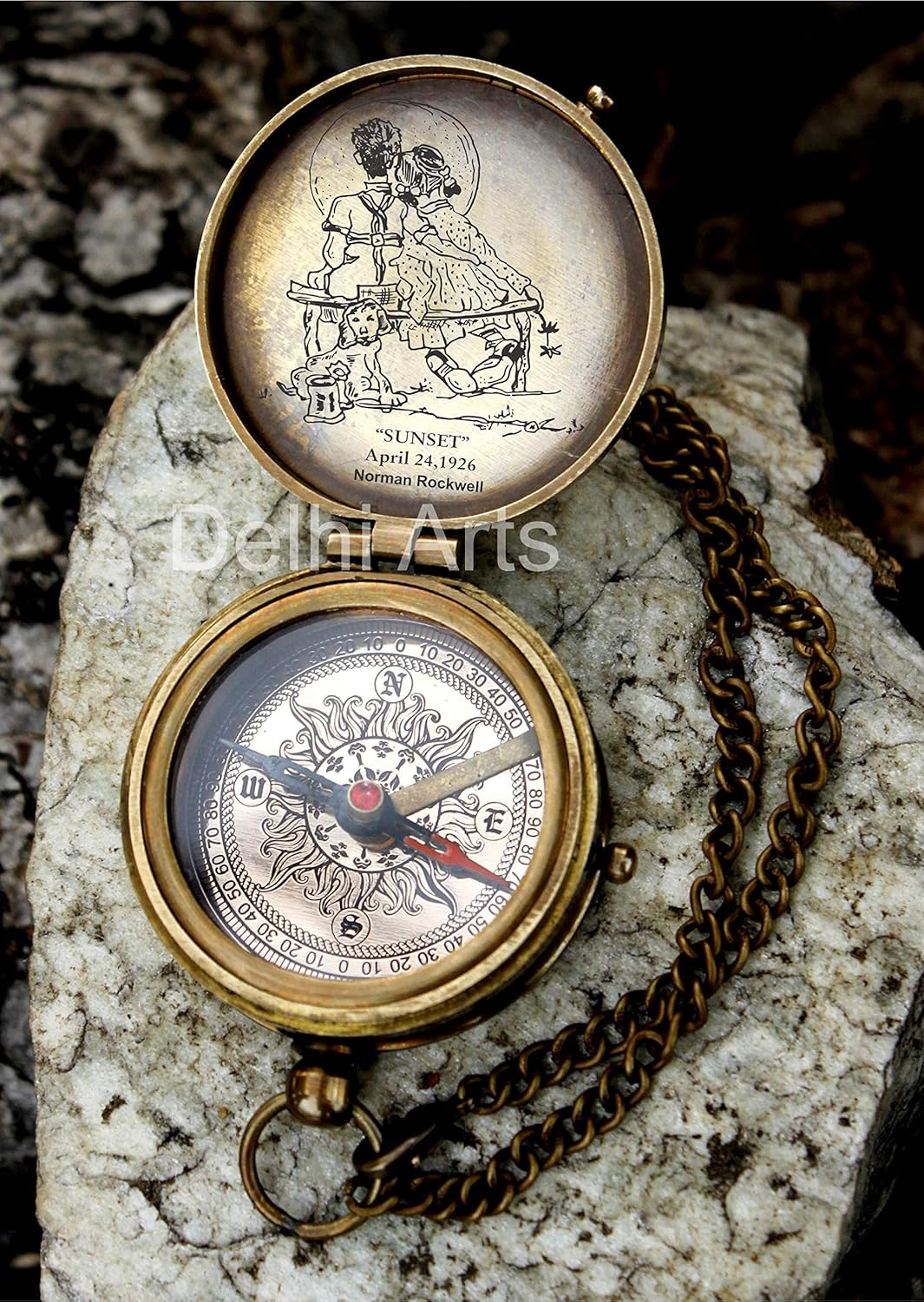 Grow Old Along with me Engraved Compass with Norman Rockwell Sunset Engraving, Valentine Gift, Birthday, Long Distance, Love, Sorry, Keepsakes, Old Memories, Love momentos