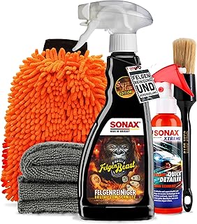 Rim Cleaning & Sealing Set | Sonax Wheel Rim Beast Rim Cleaner 500 ml Special Edition + Sonax Xtreme Ceramic Quick Detailer 140 ml + Wheel Brush + Wash Mitt