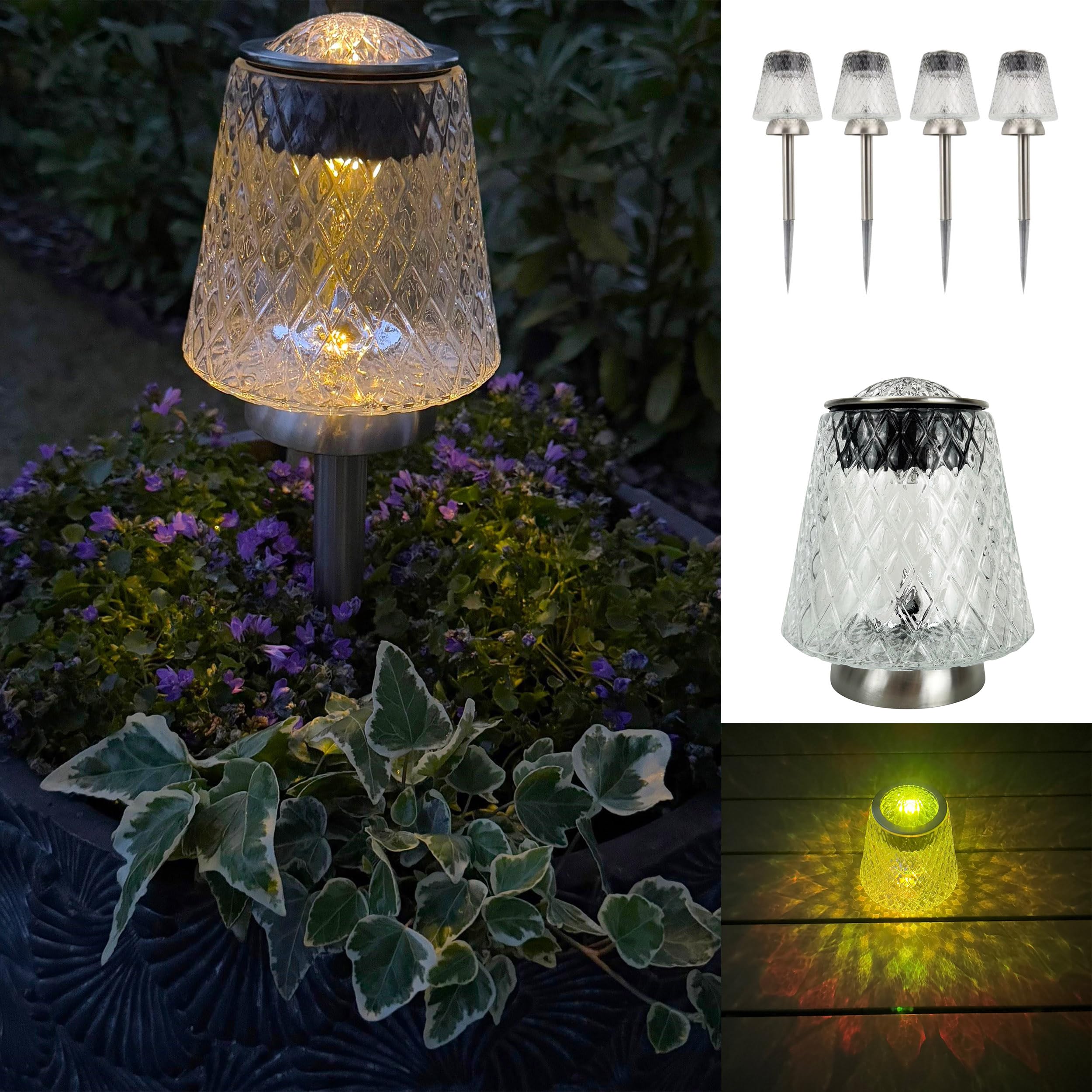 4er Set Solarleuchten XL für außen - Gartenbeleuchtung als Beetstecker oder Tischleuchte verwendbar - Warmweiß oder Farbwechsel möglich - 45 cm groß - Deko für Balkon, Terrasse und Garten, Solarlampen