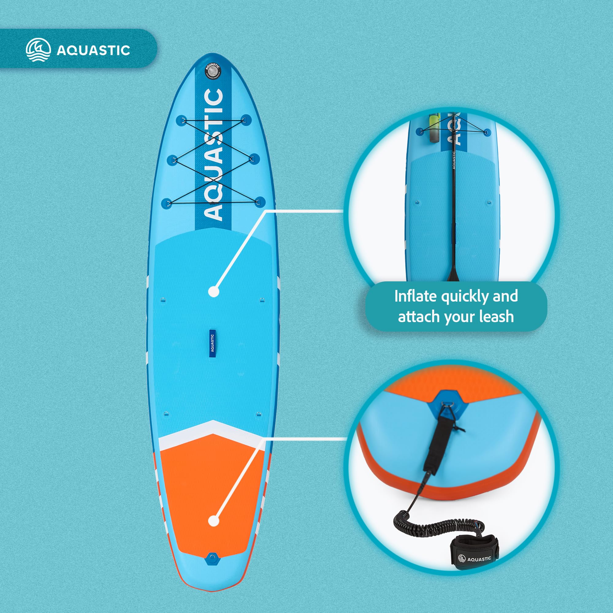 AQUASTIC Deska Perth 11” SUP z Akcesoriami Pneumatyczna Allround o Wymiarach 335,5 x 86,5 x 15 cm Pomarańczowa Dla Początkujących Do Pływania Dmuchana Technologia Drop-Stitch