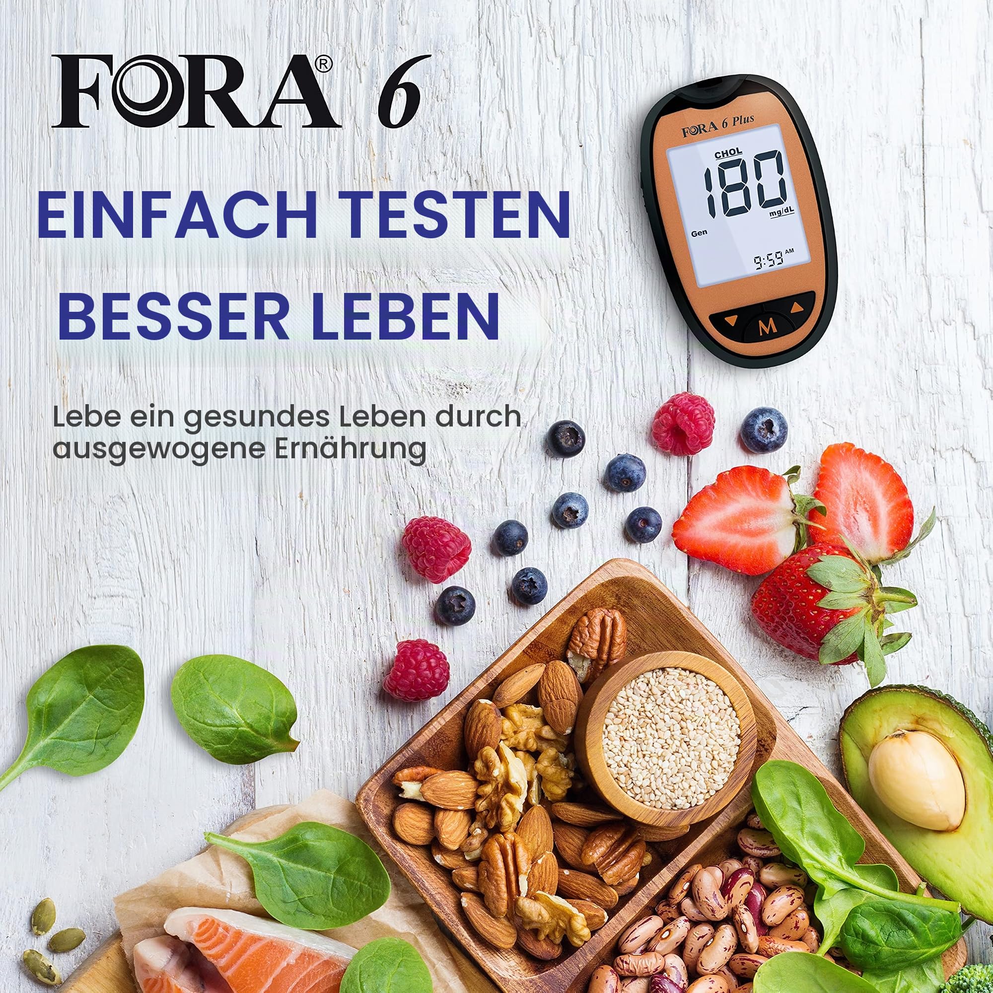 FORA 6 Plus- Multifunktions-Messsystem, Blutzucker (BG), Hämatokrit (HCT), Hämoglobin (HB), ß-Keton (KB), Harnsäure (UA) und Cholesterin (TCH), ohne Teststreifen