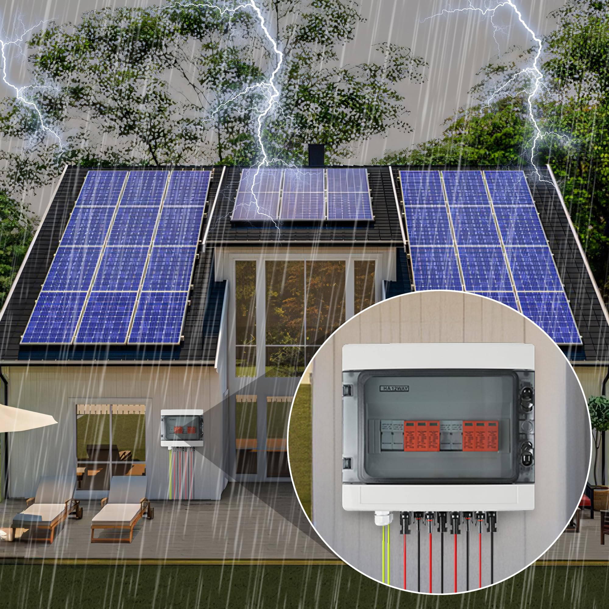 Warmfay Protezione da sovratensione PV DC1000 V, protezione da fulmini, impianto PV 20-40 KA, protezione solare da sovratensione, 2 stringhe 12 moduli con fusibile 16, IP65, impermeabile e resistente