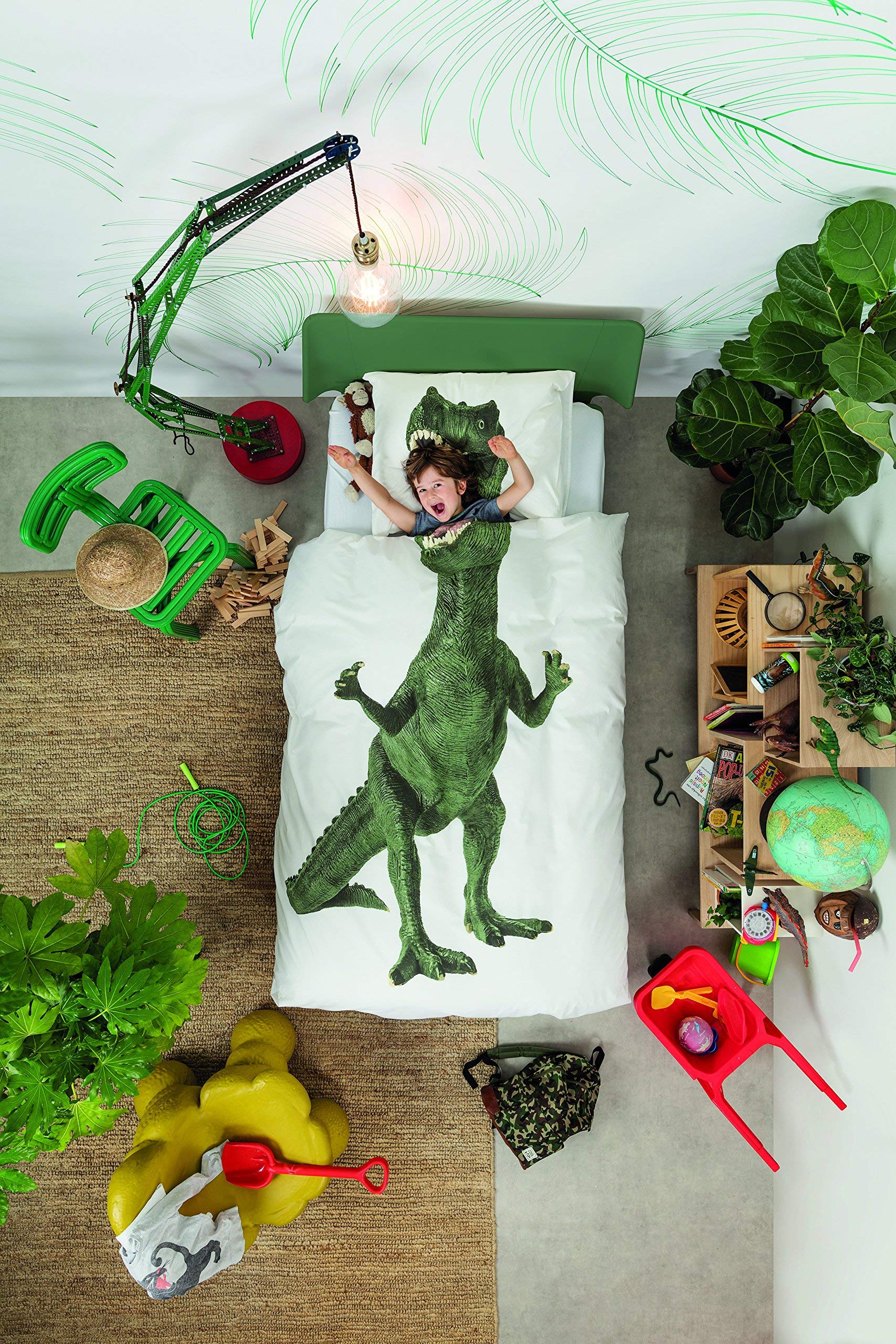 SnurkDinosaur Duvet Cover, Percalle, White/Multicoloured, Single, 220 x 140 x 0.5 cm